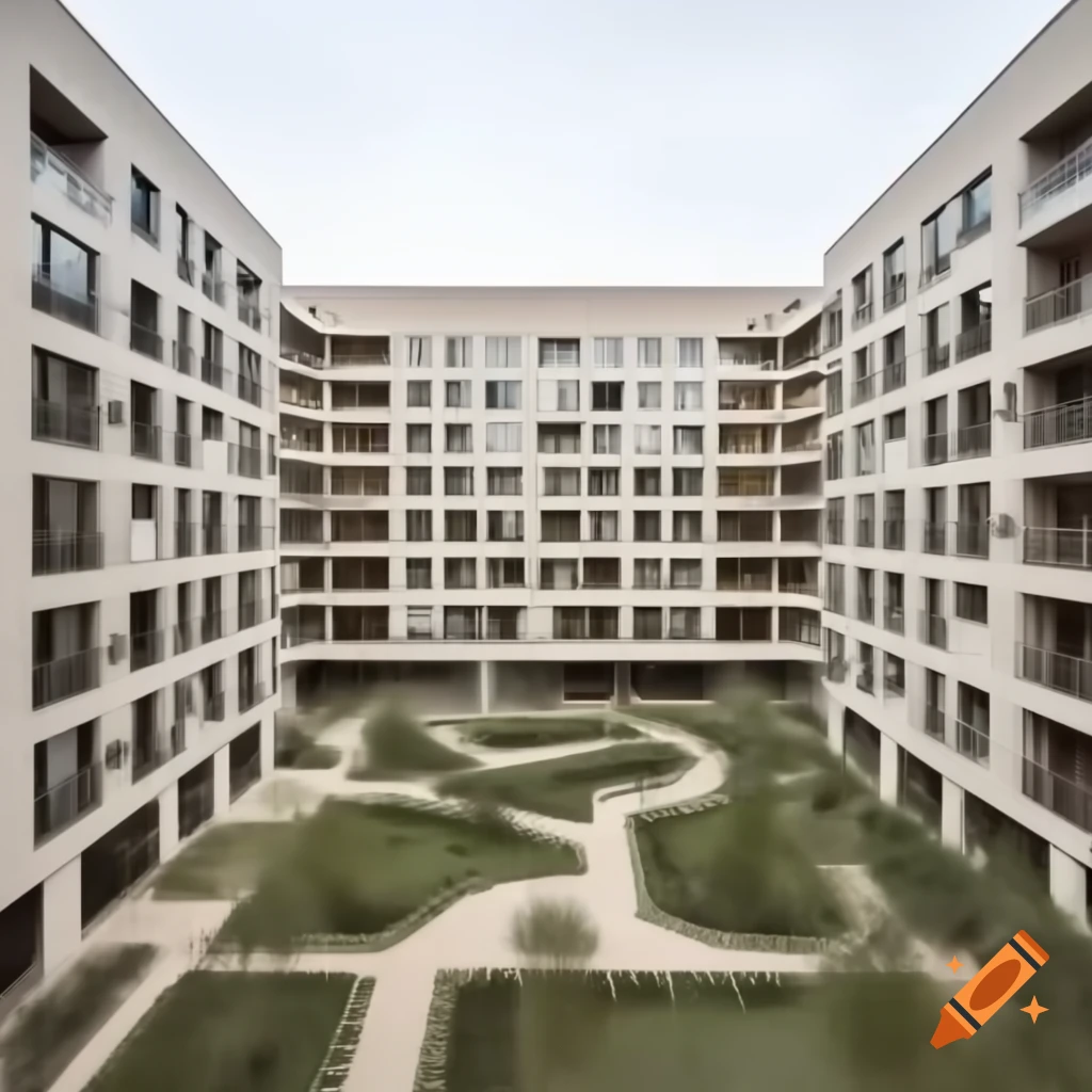 Building of social housing featuring courtyards