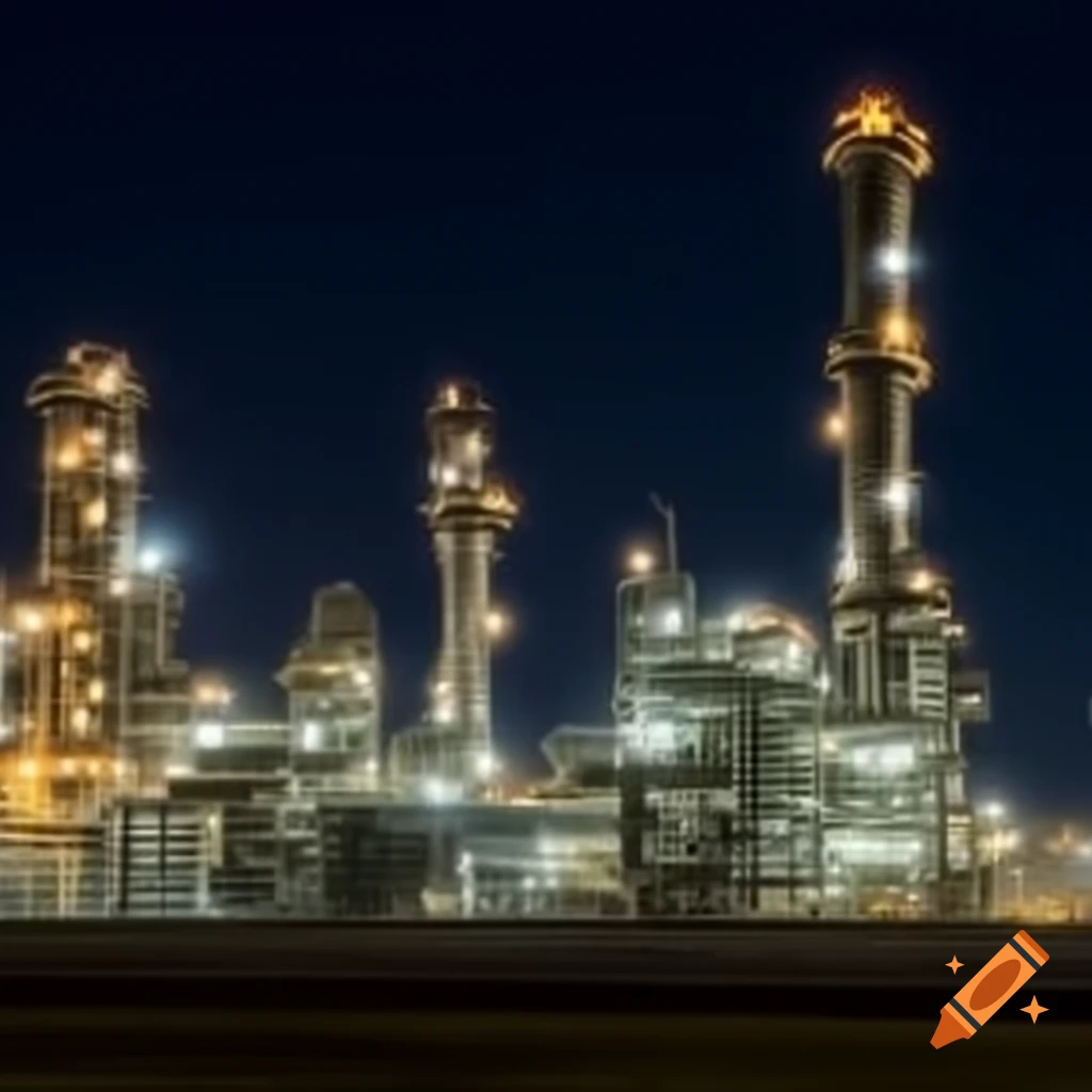 Metalworking factory illuminated at night