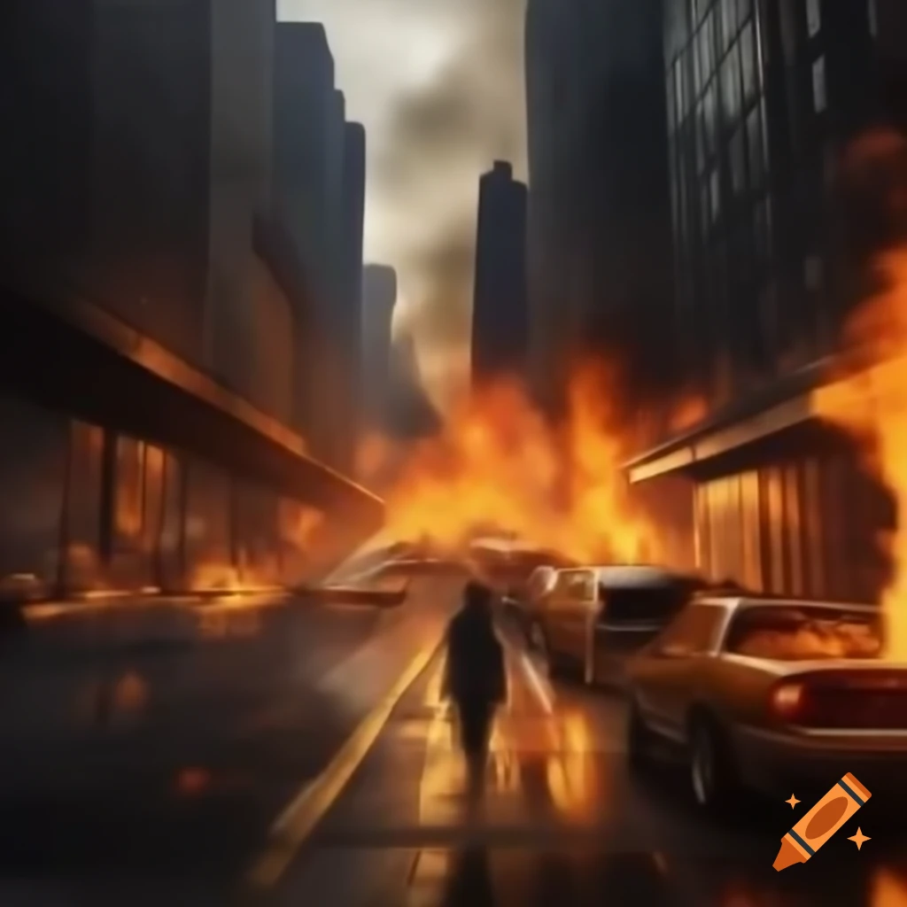 Burning city streets with Zaza logo