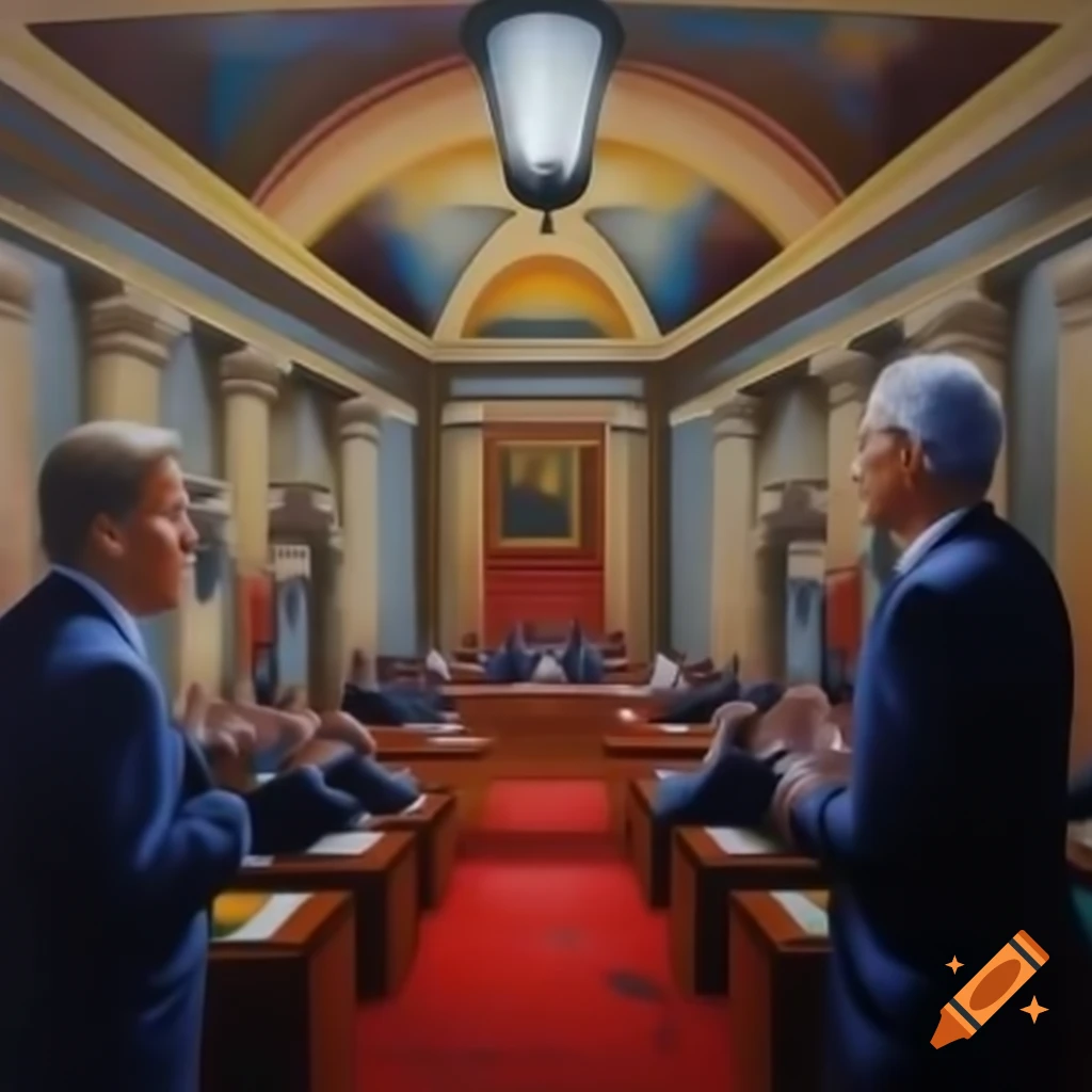 Political scene of Congress attempting to pass a bill with presidential veto