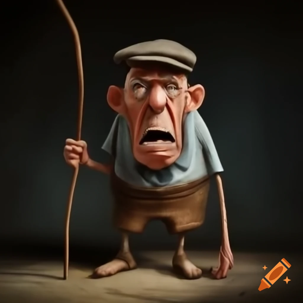 Angry old man waving a stick