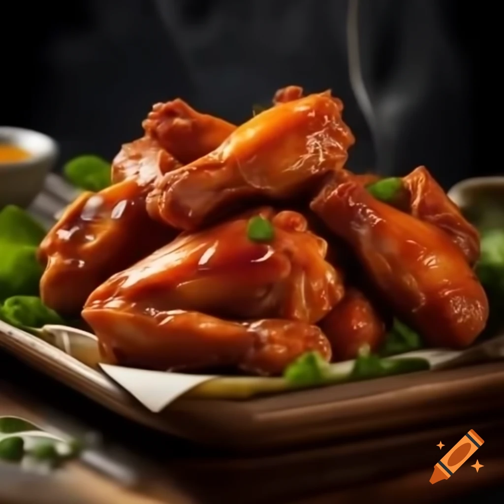Delicious chicken wings served at a restaurant, AI-generated style