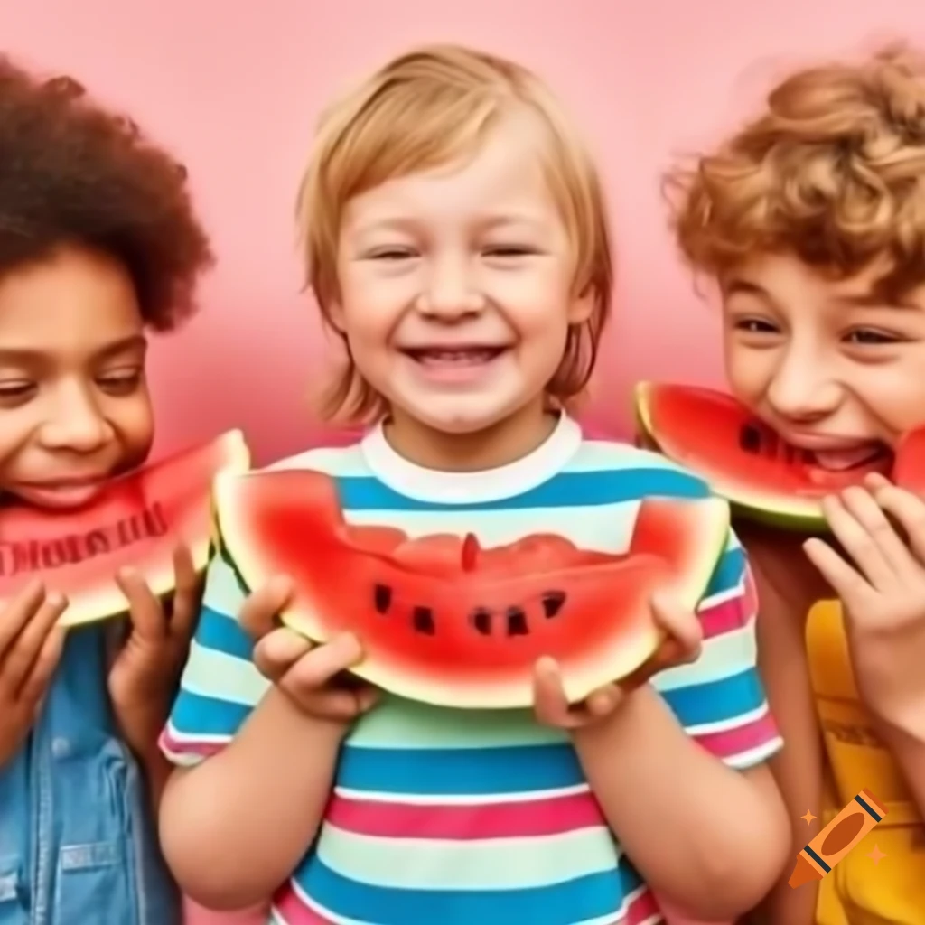 Child with Down syndrome happily eating watermelon