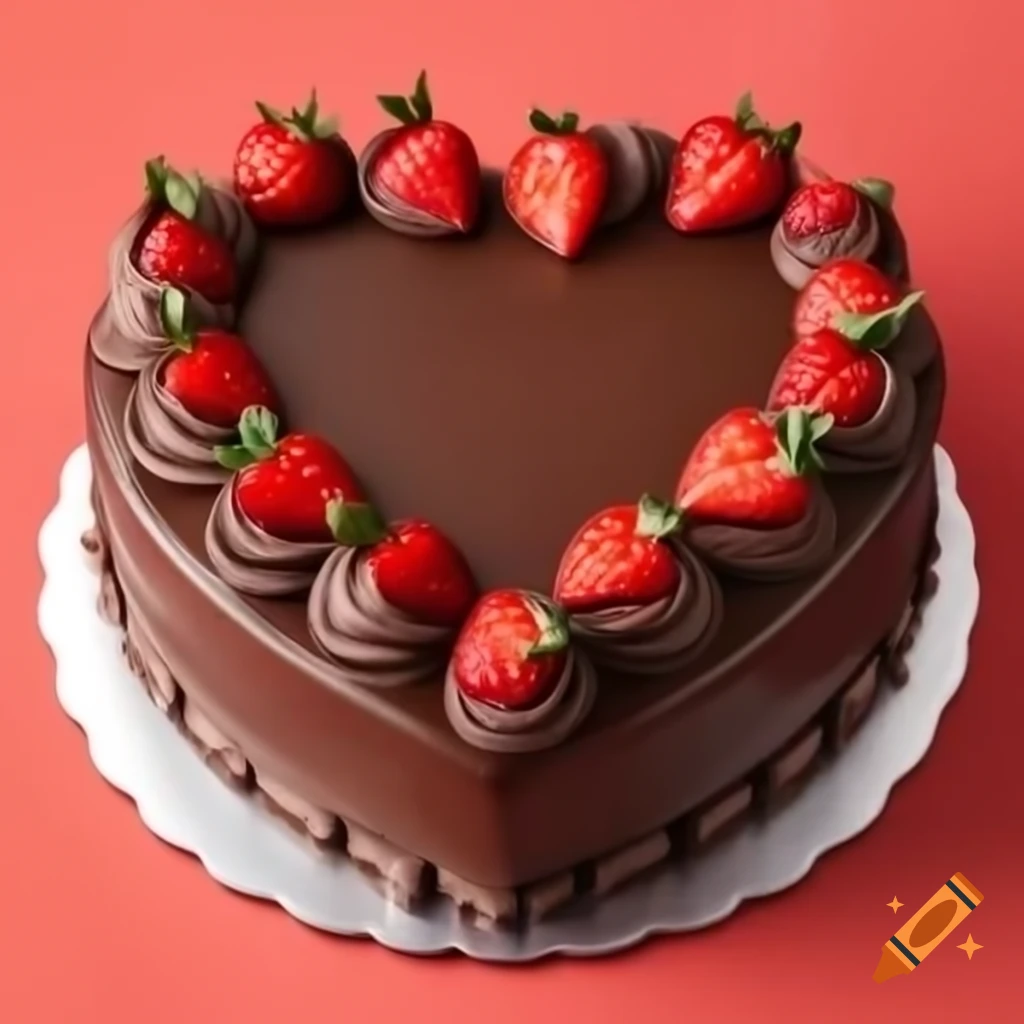 Chocolate heart-shaped cake with Ferrero Rocher chocolates and strawberry roses