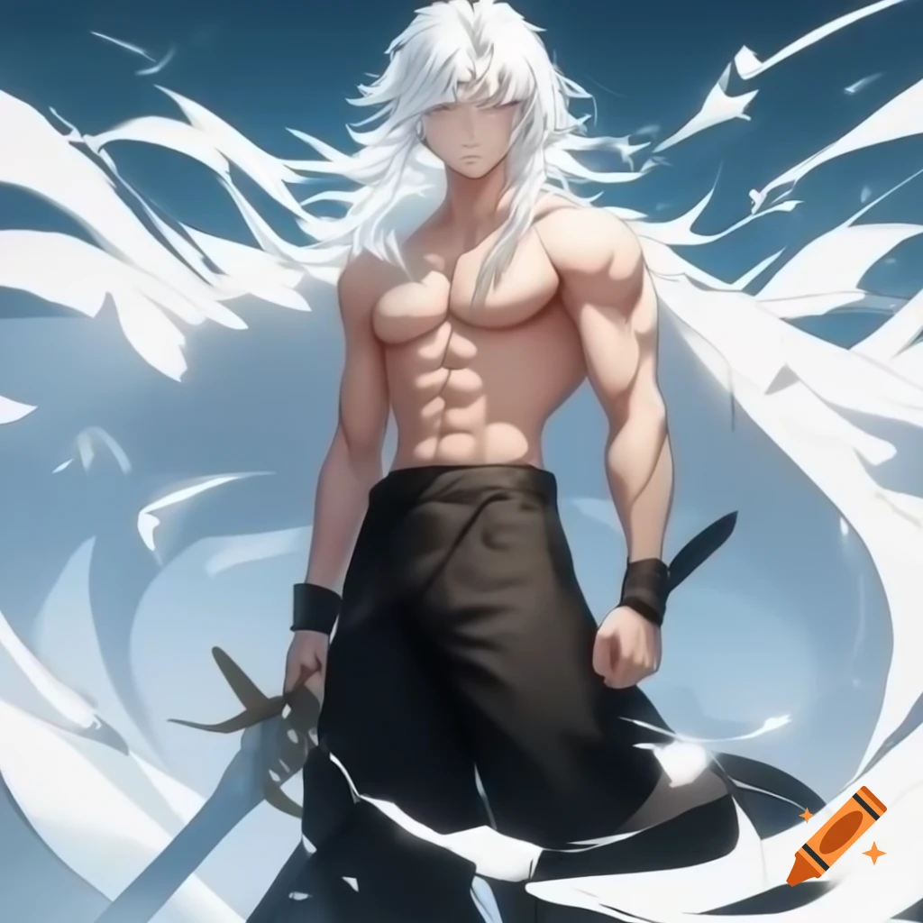 Anime character with long white hair and blue eyes in stylish attire on ...