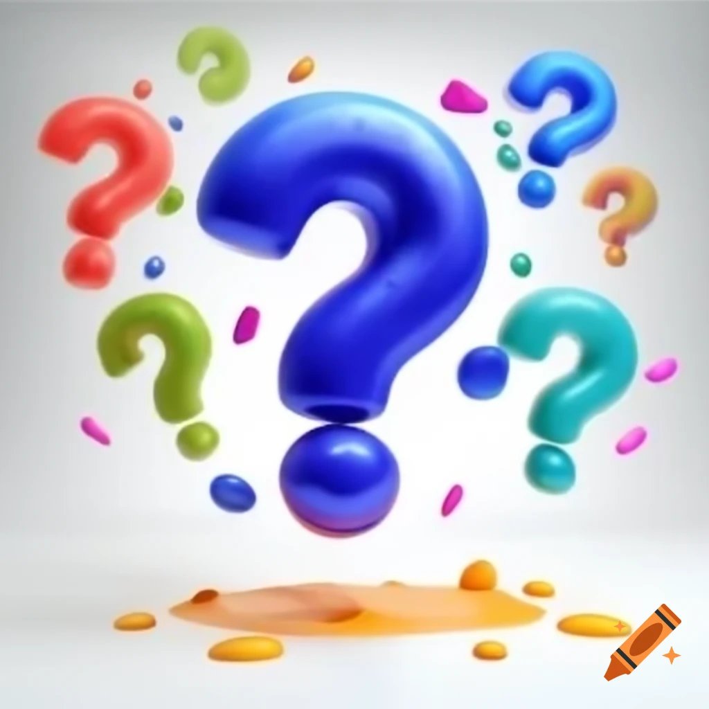3D colorful bubble question marks exploding from ground on white background