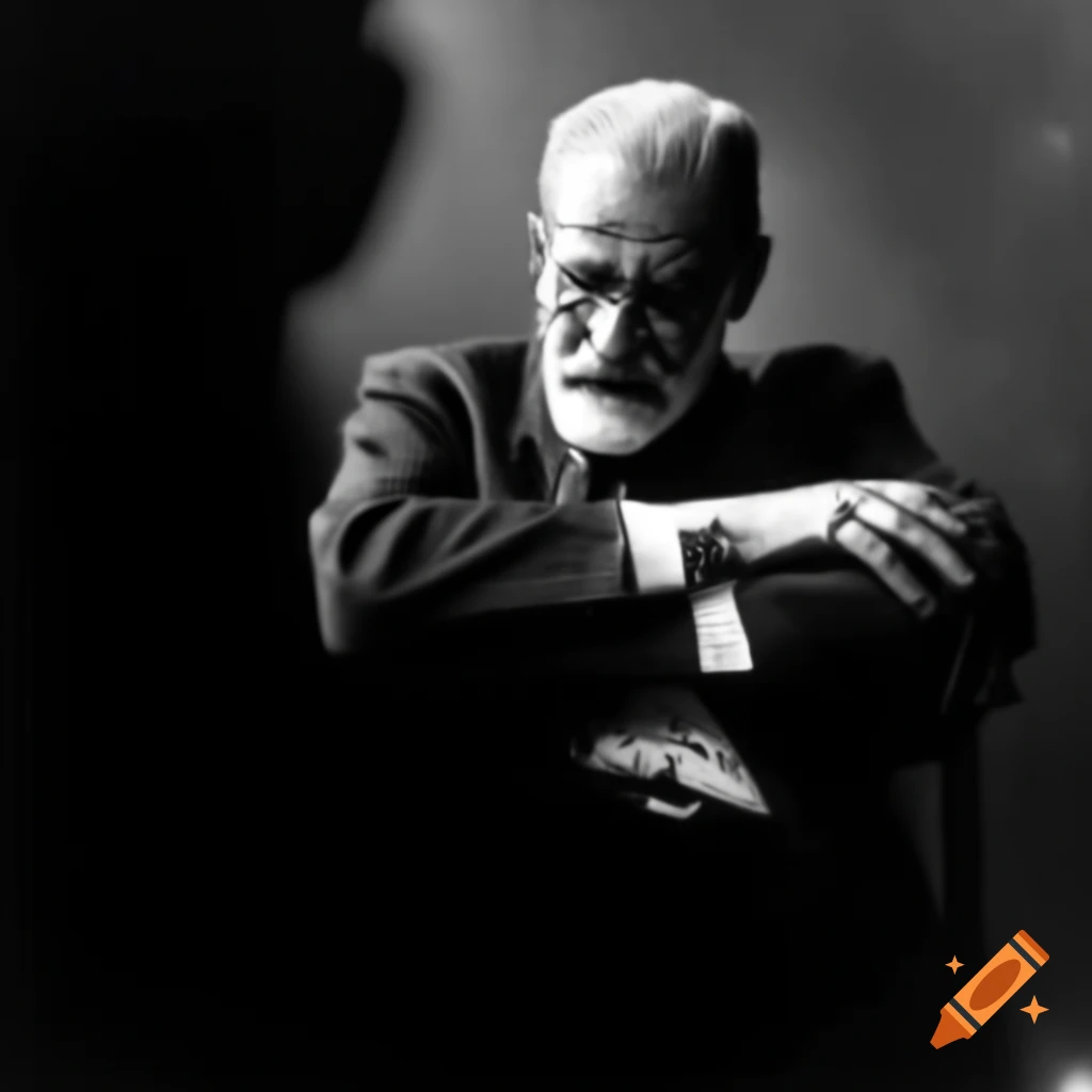 Sigmund Freud engaged in therapy session, listening to patient describing dreams