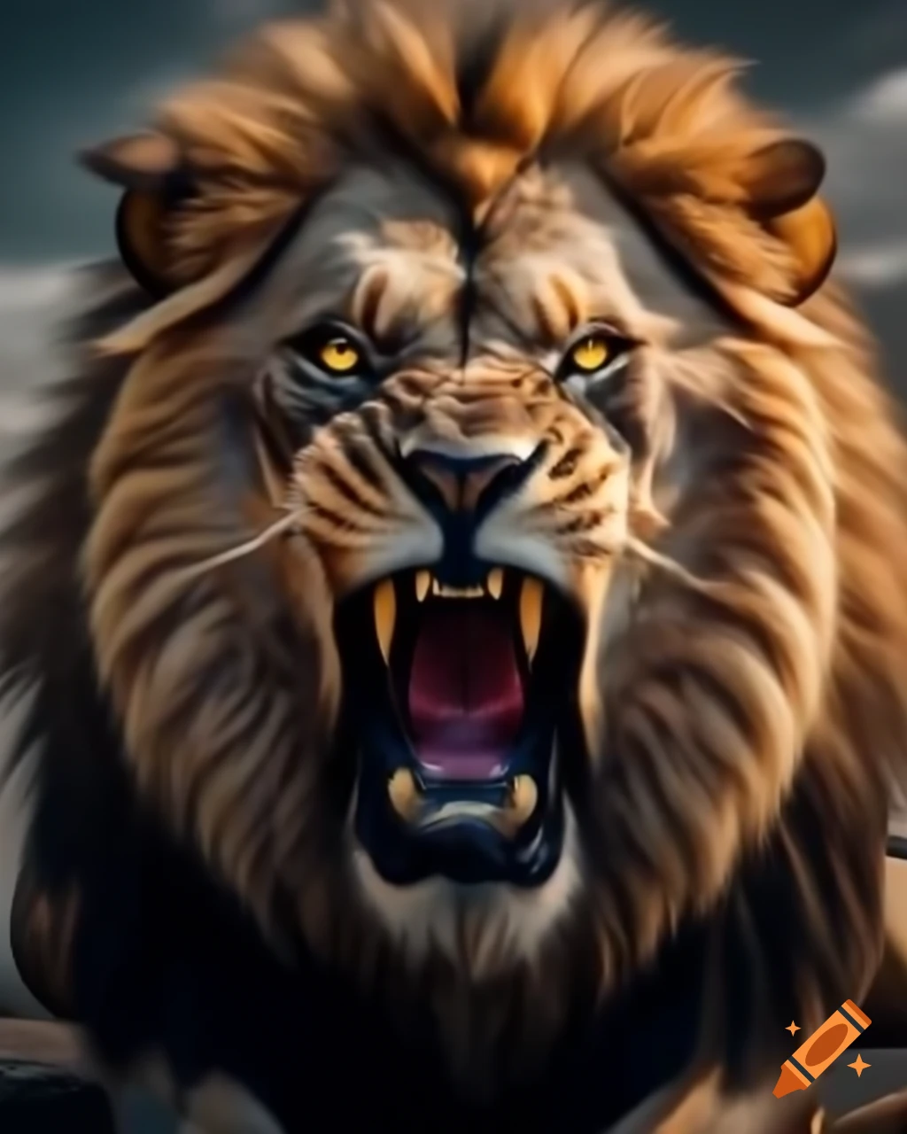 Angry lion roaring fiercely