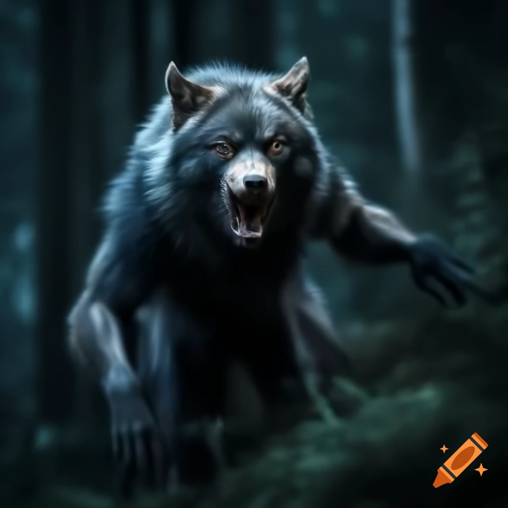Werewolf in Scottish mountains and forest at night