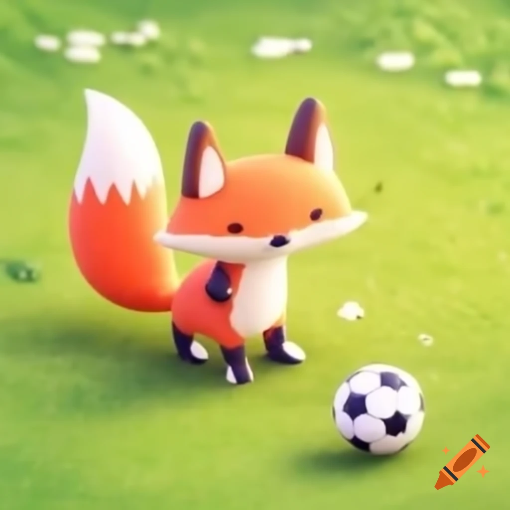 Kawaii nine-tailed fox playing soccer