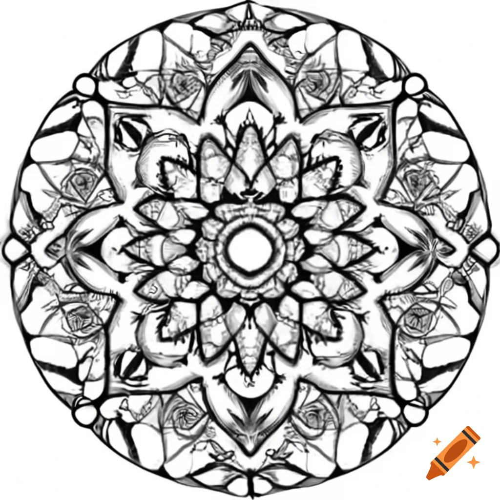 Intricate black-and-white mandala design with artistic patterns on Craiyon