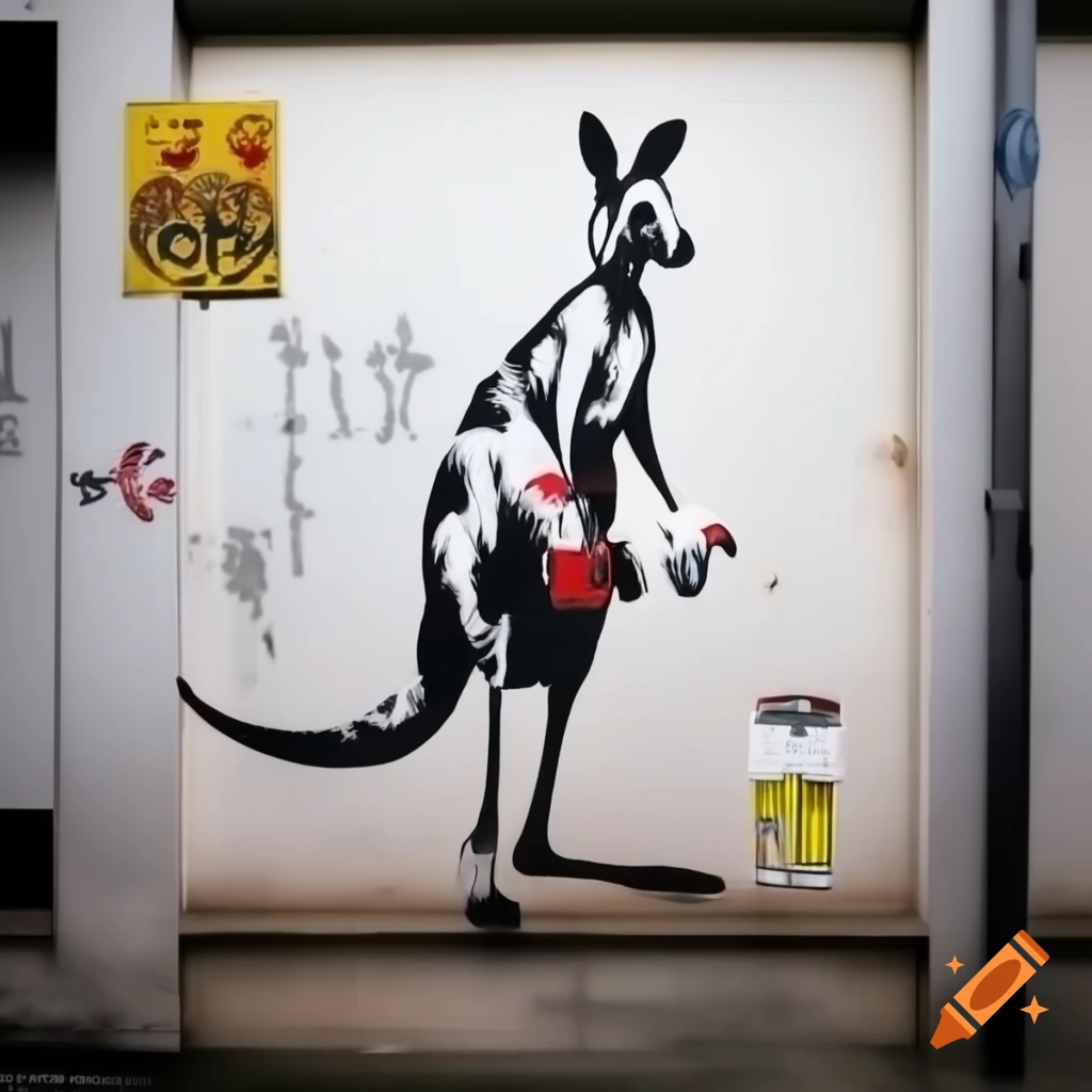 Kangaroo graffiti artist tagging wall with colorful and edgy design on ...