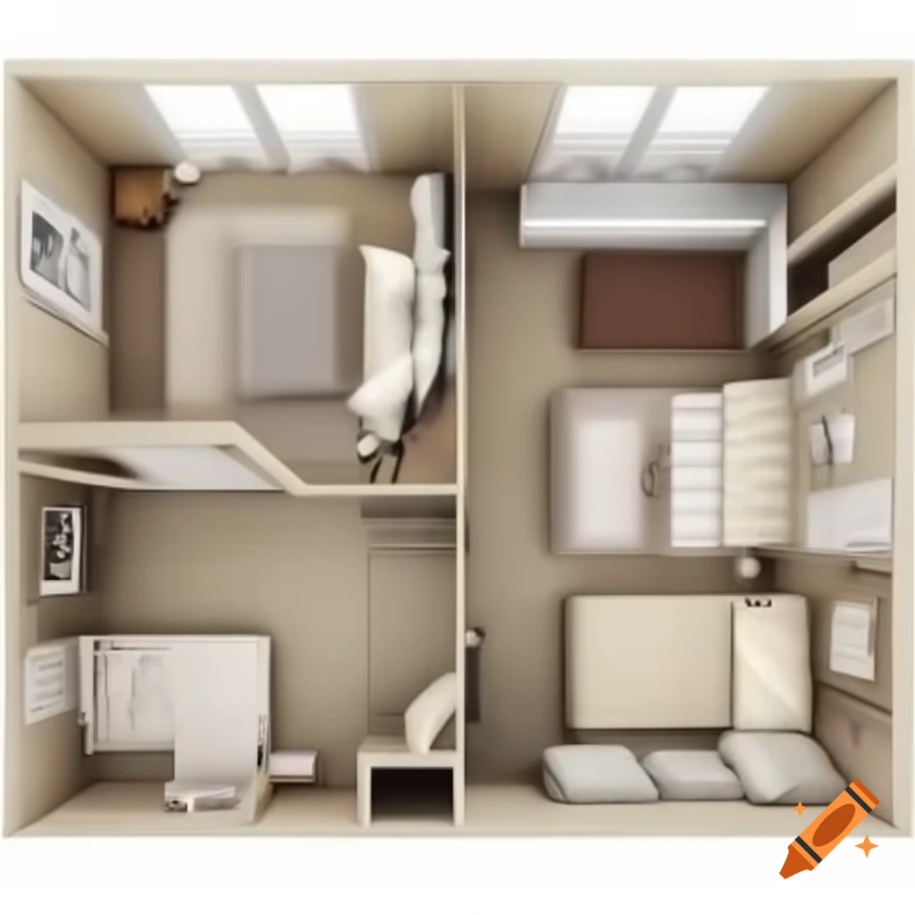 Service Table Layout Room design layout with sofa, service tables, bed, and wardrobe ...