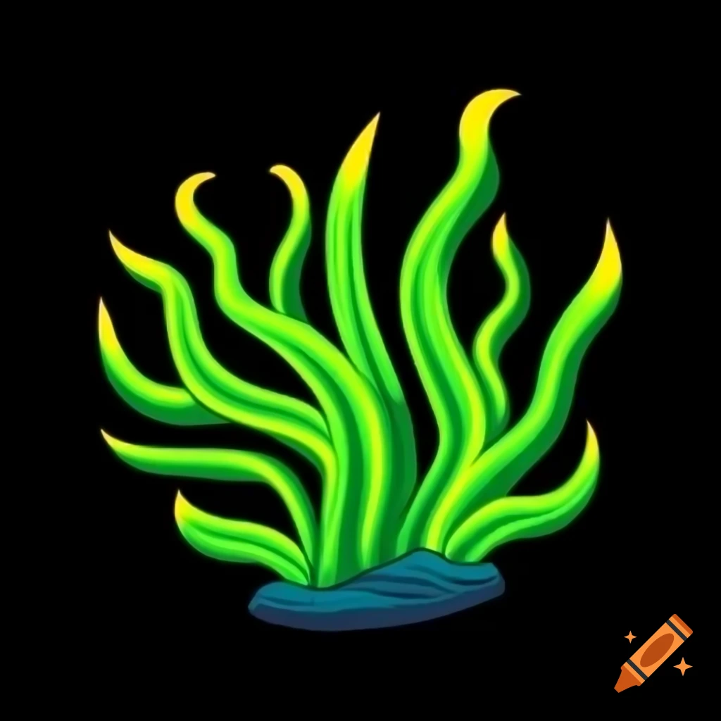 Animated vector design of vibrant torch coral with tentacles in neon green and yellow