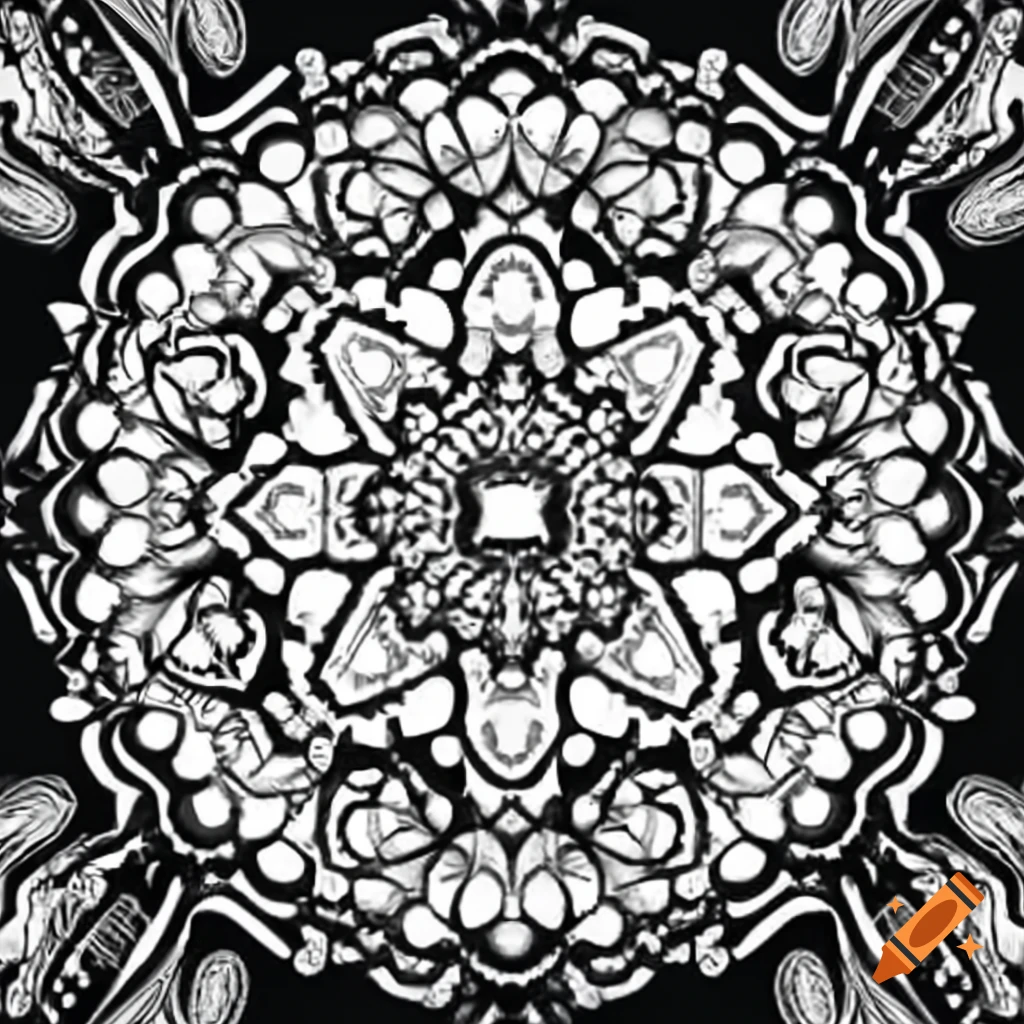 Intricate black-and-white mandala design with artistic patterns on Craiyon