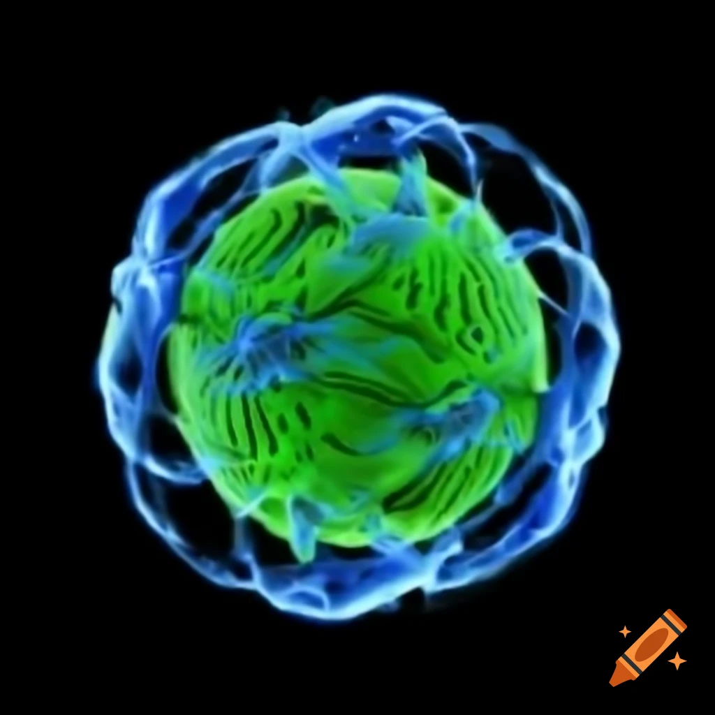 Abstract green orb with blue veins impacting human mind