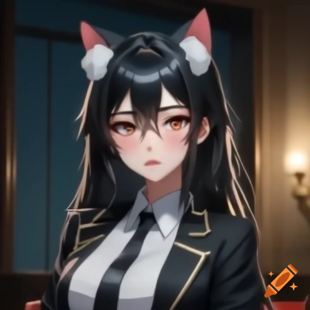 Anime neko girl wearing an elegant suit
