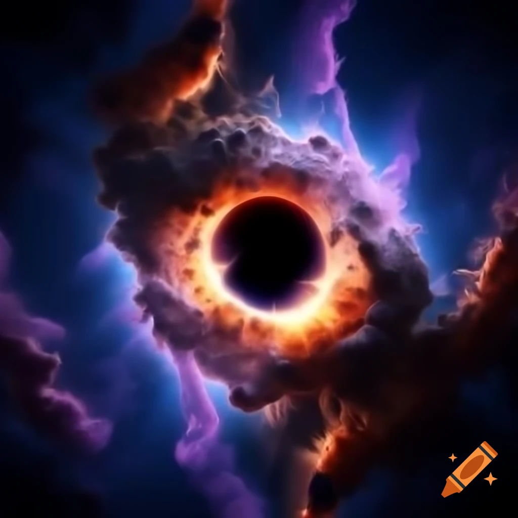 Hyper-realistic black hole in deep space with glowing gases and stars