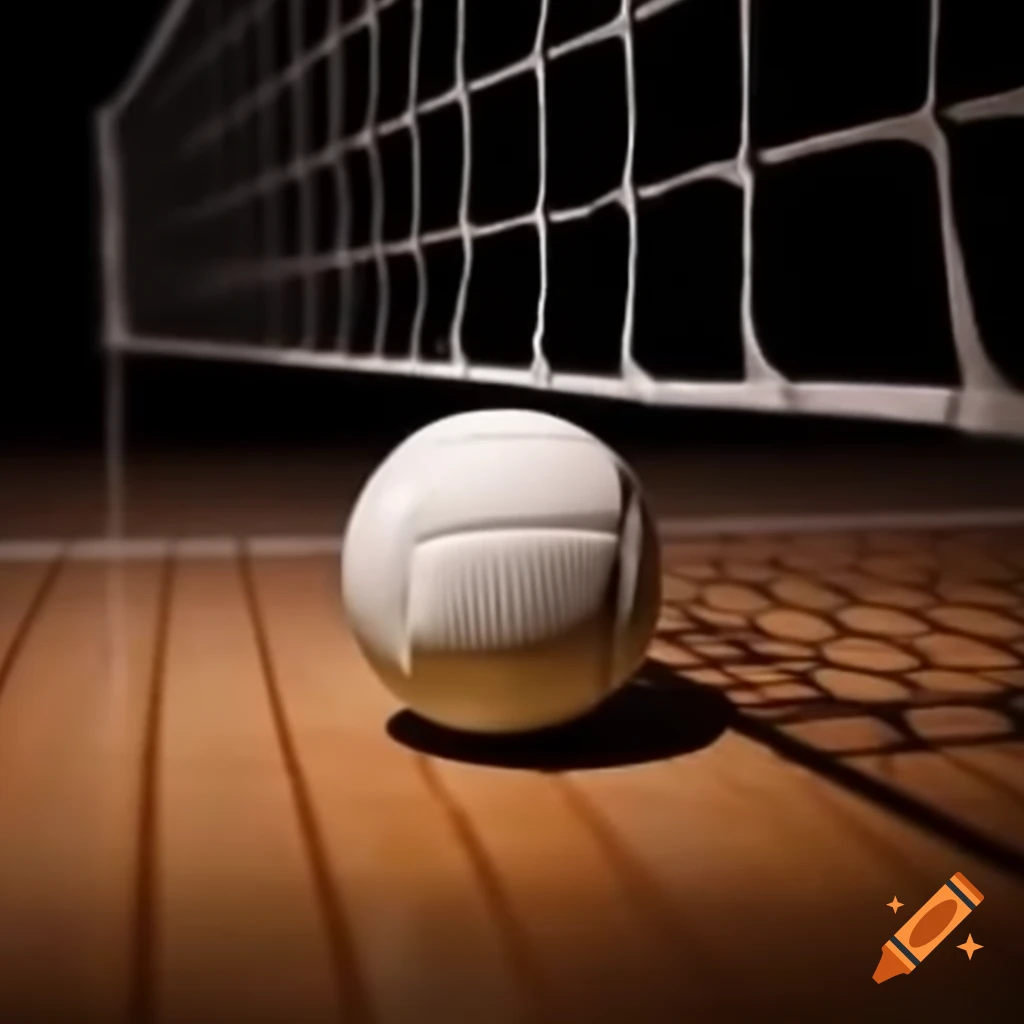 Volleyball resting on a badminton net