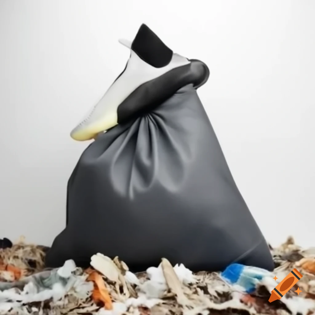 Gortex Yeezy slip-on shoe made of garbage bag on white background