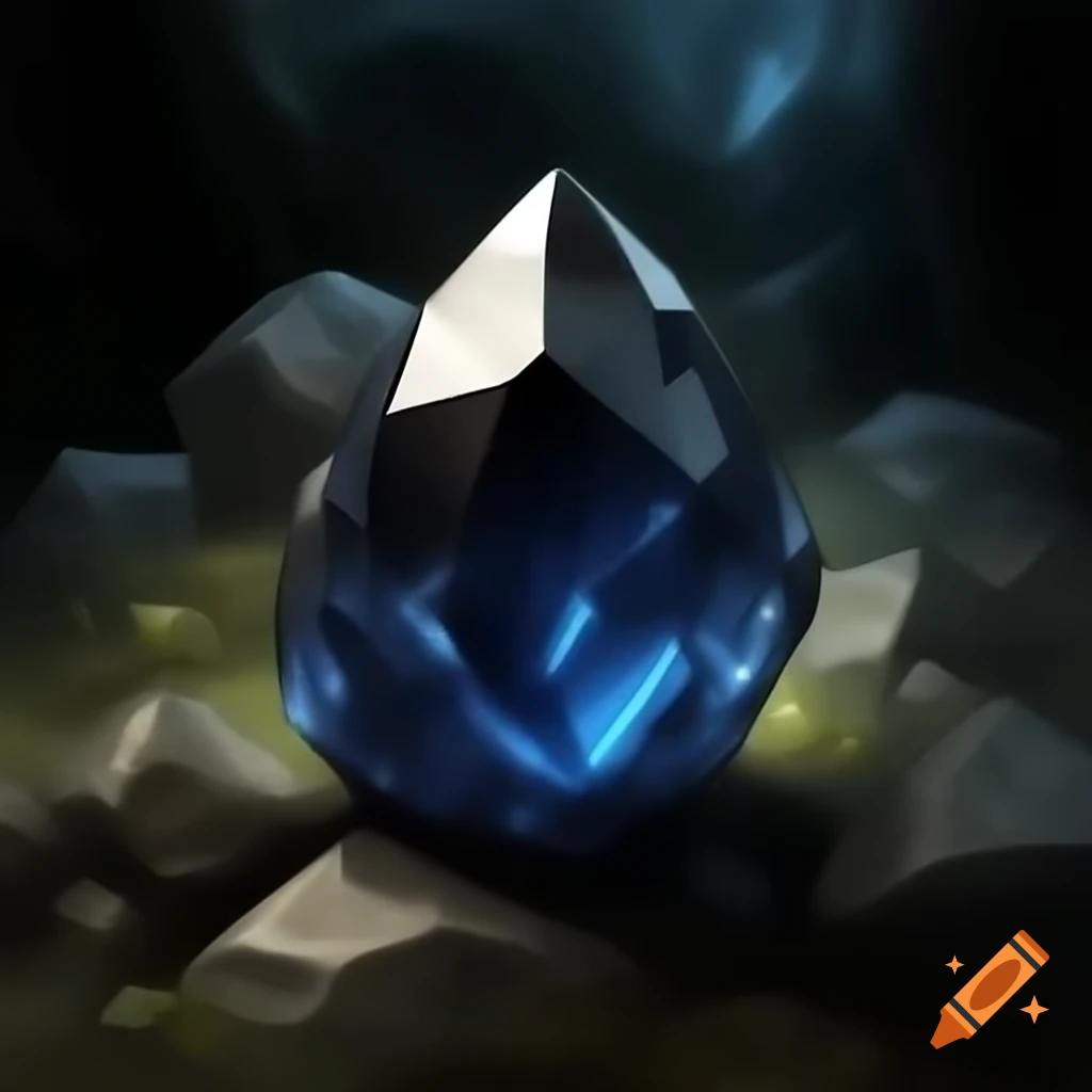 Freshly mined black obsidian gemstone among rocky ore