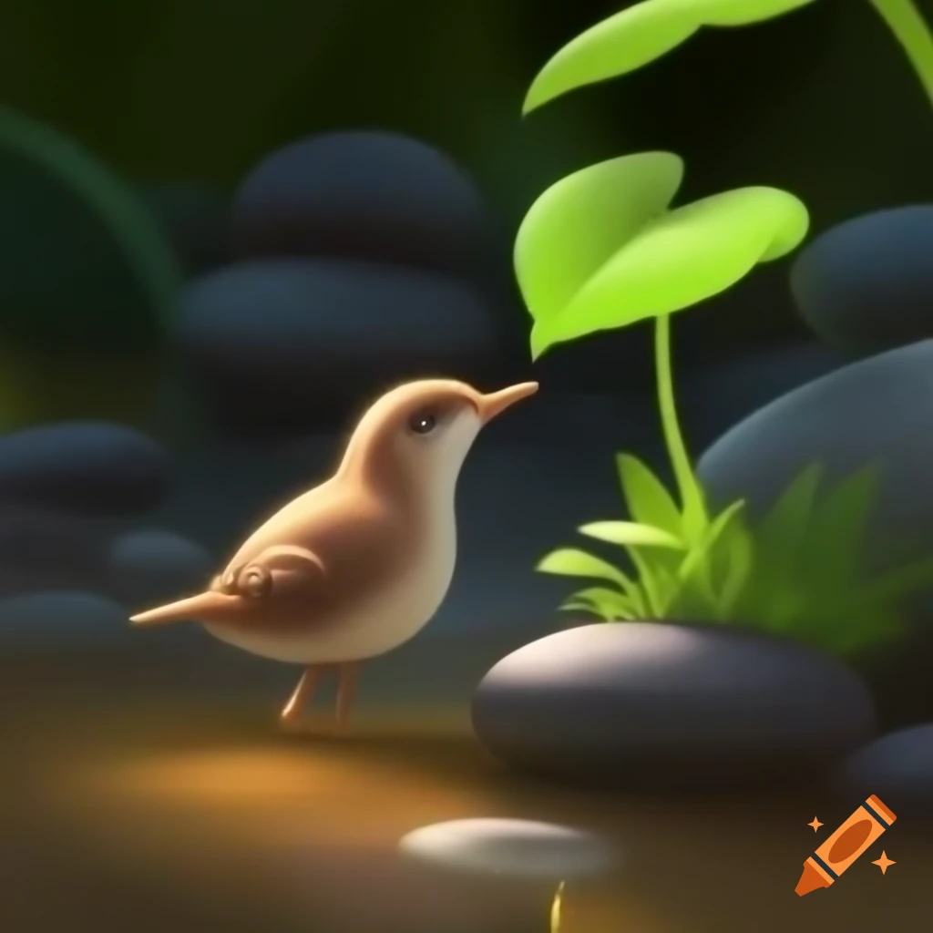 Tranquil nature scene with birds chirping, breezes, and babbling brook