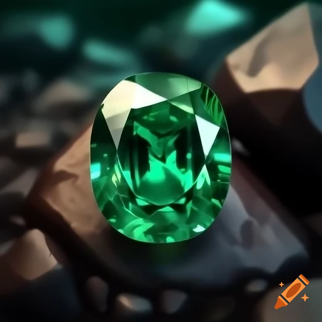 Freshly mined oval cut emerald gemstone surrounded by rocky ore