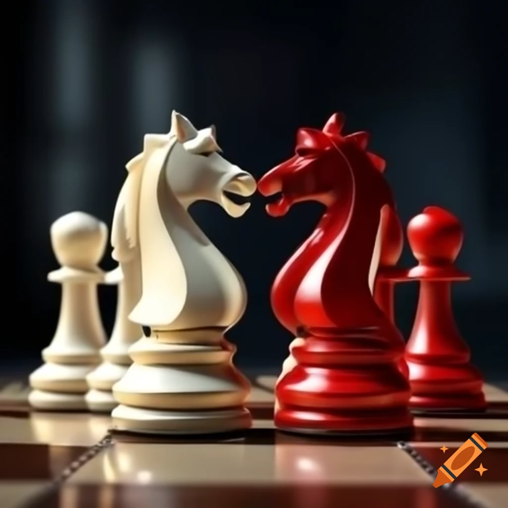 Red king chess piece triumphing over white