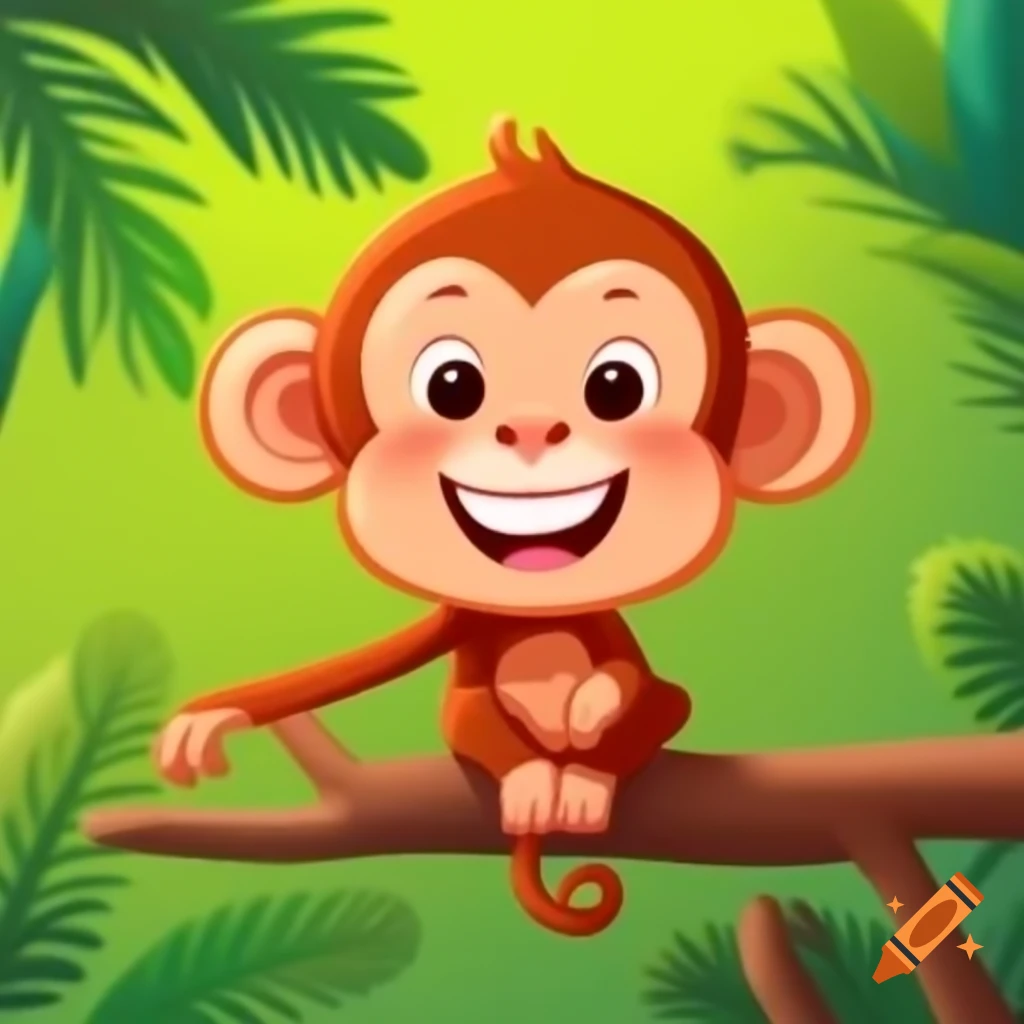 Happy monkey sitting on palm tree