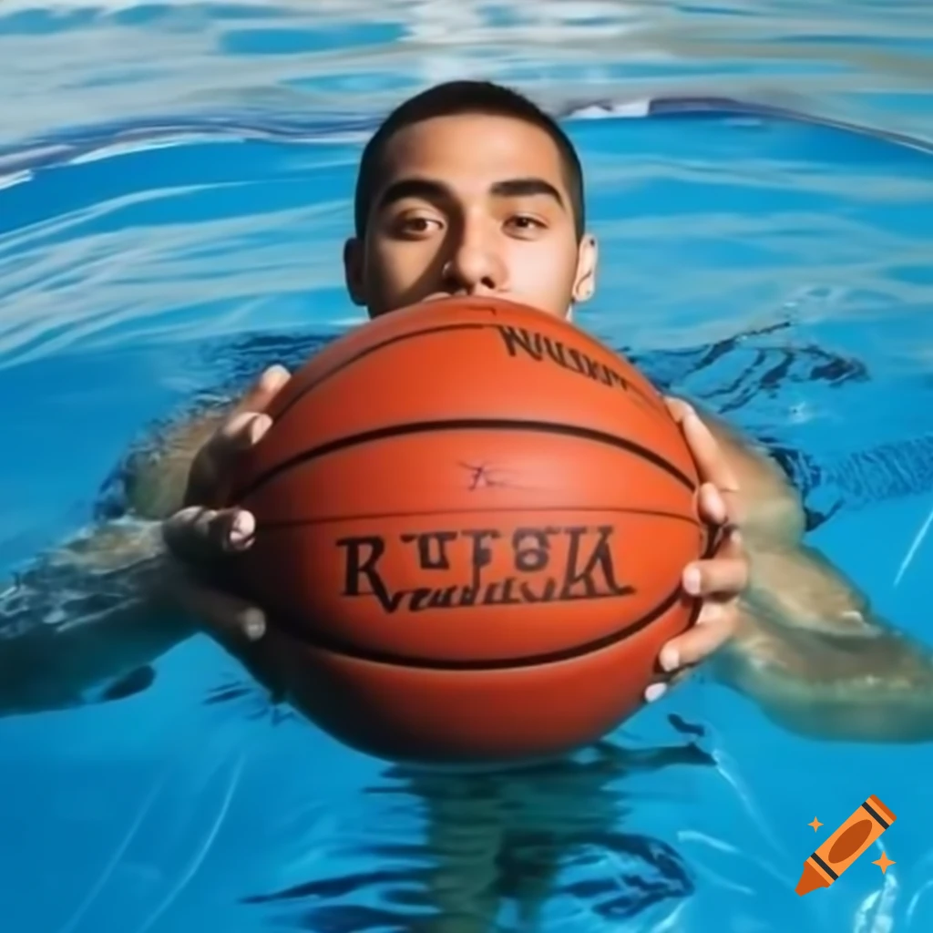 Basketball floating in a swimming pool