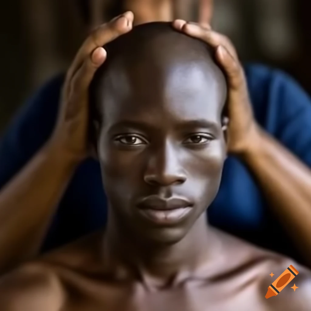 Man undergoing head shaving process