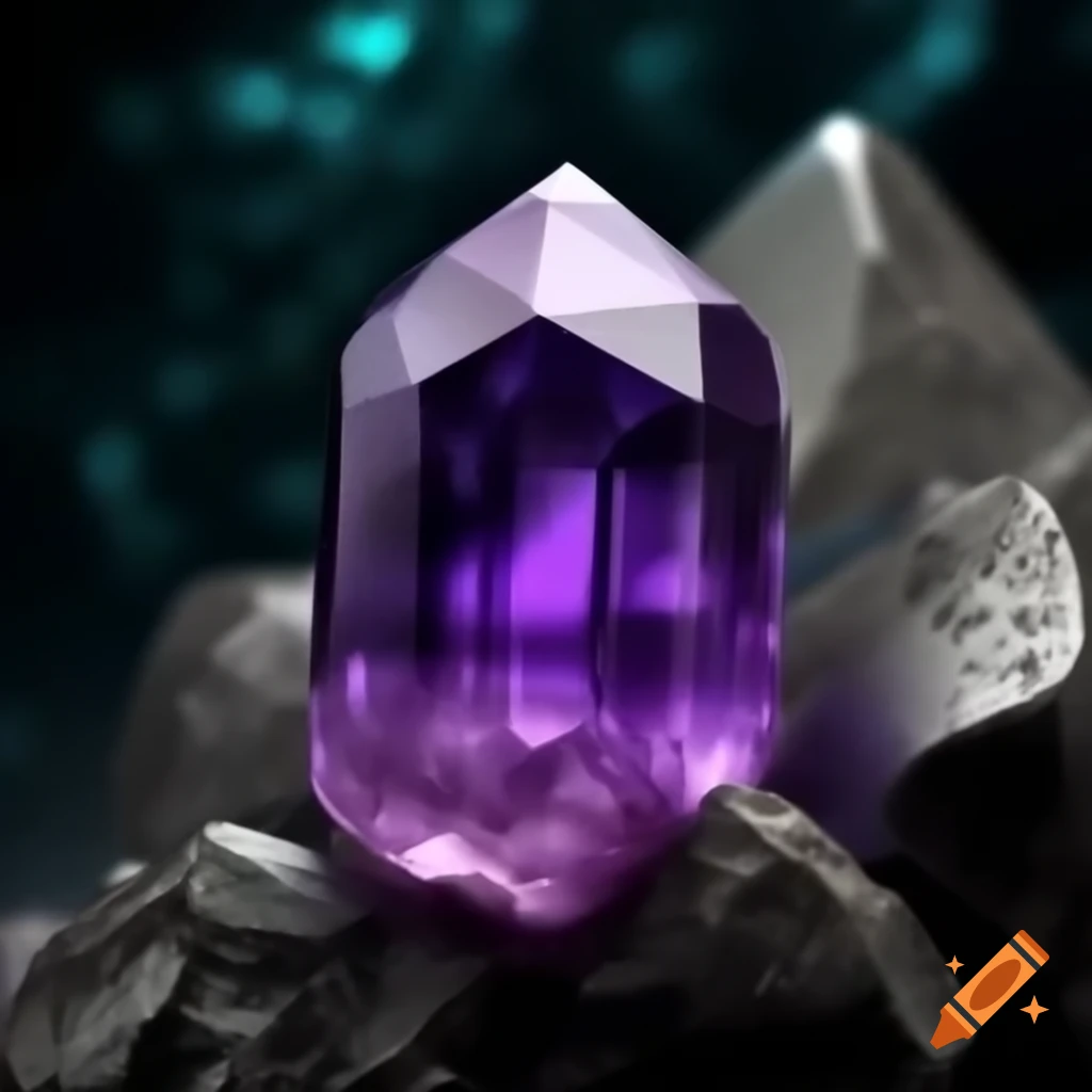 Freshly mined amethyst gemstone among rocky ore