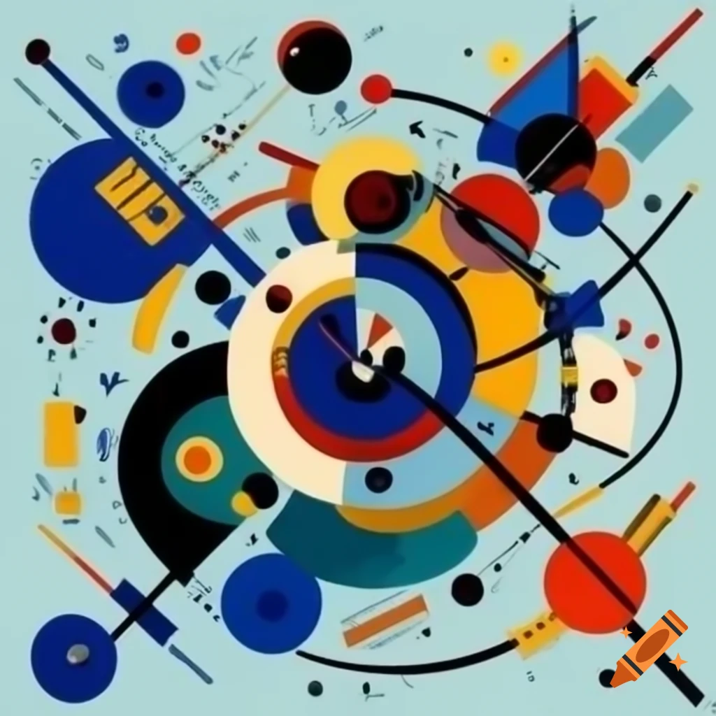 Abstract artwork inspired by Kandinsky featuring gold and blue colors