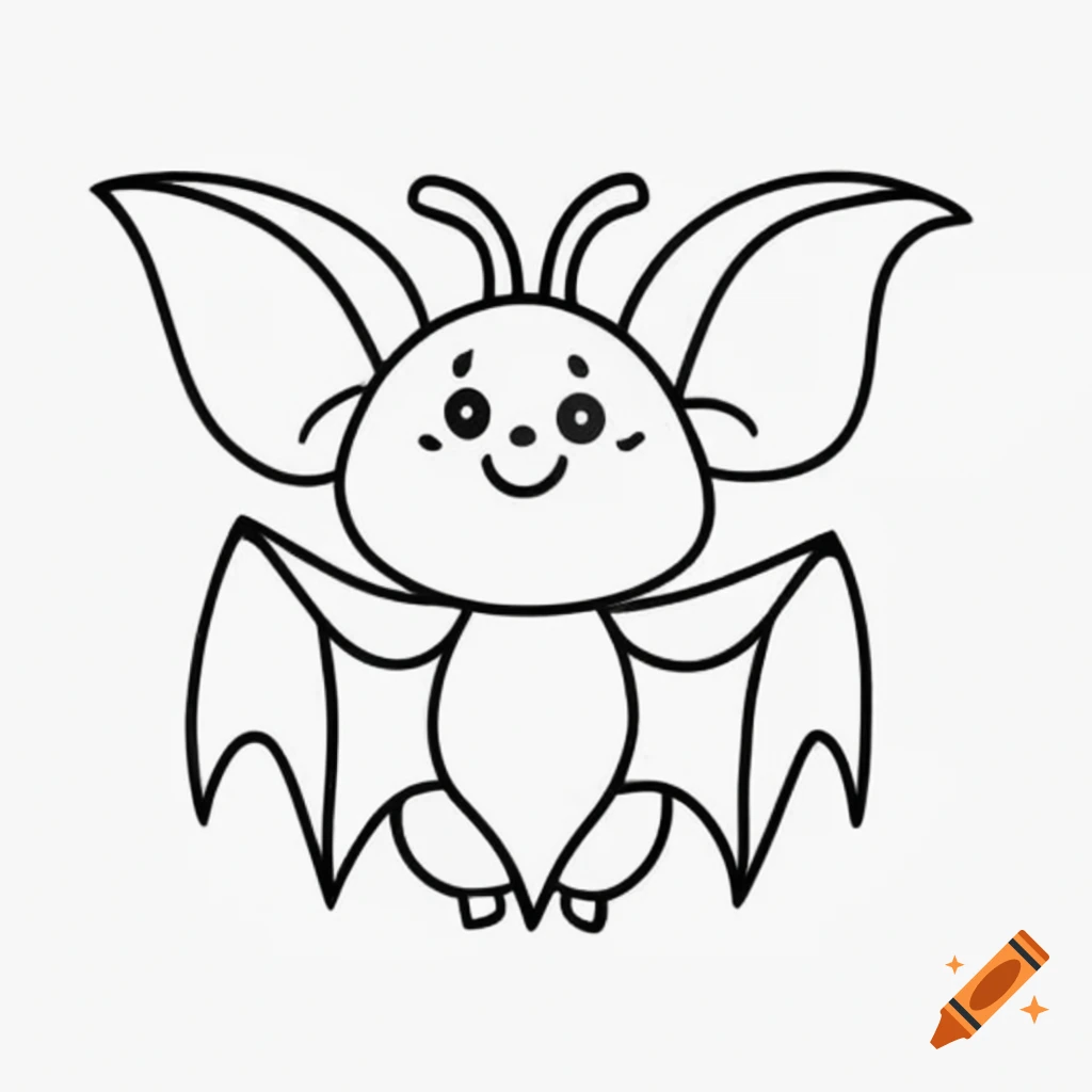 Happy fruit bat in black and white line art