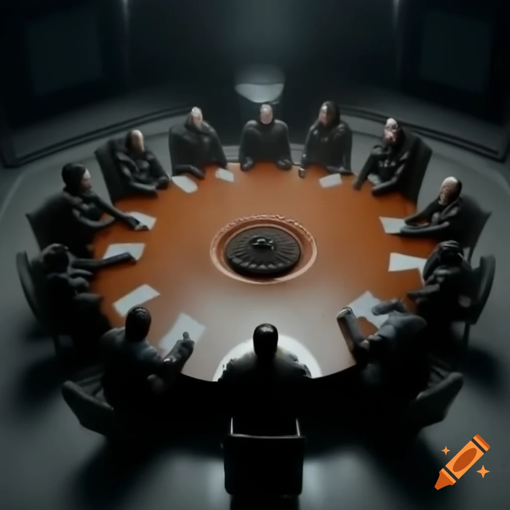 Shadowy Round Table Mysterious figure directing operations at shadowy circular table in ...