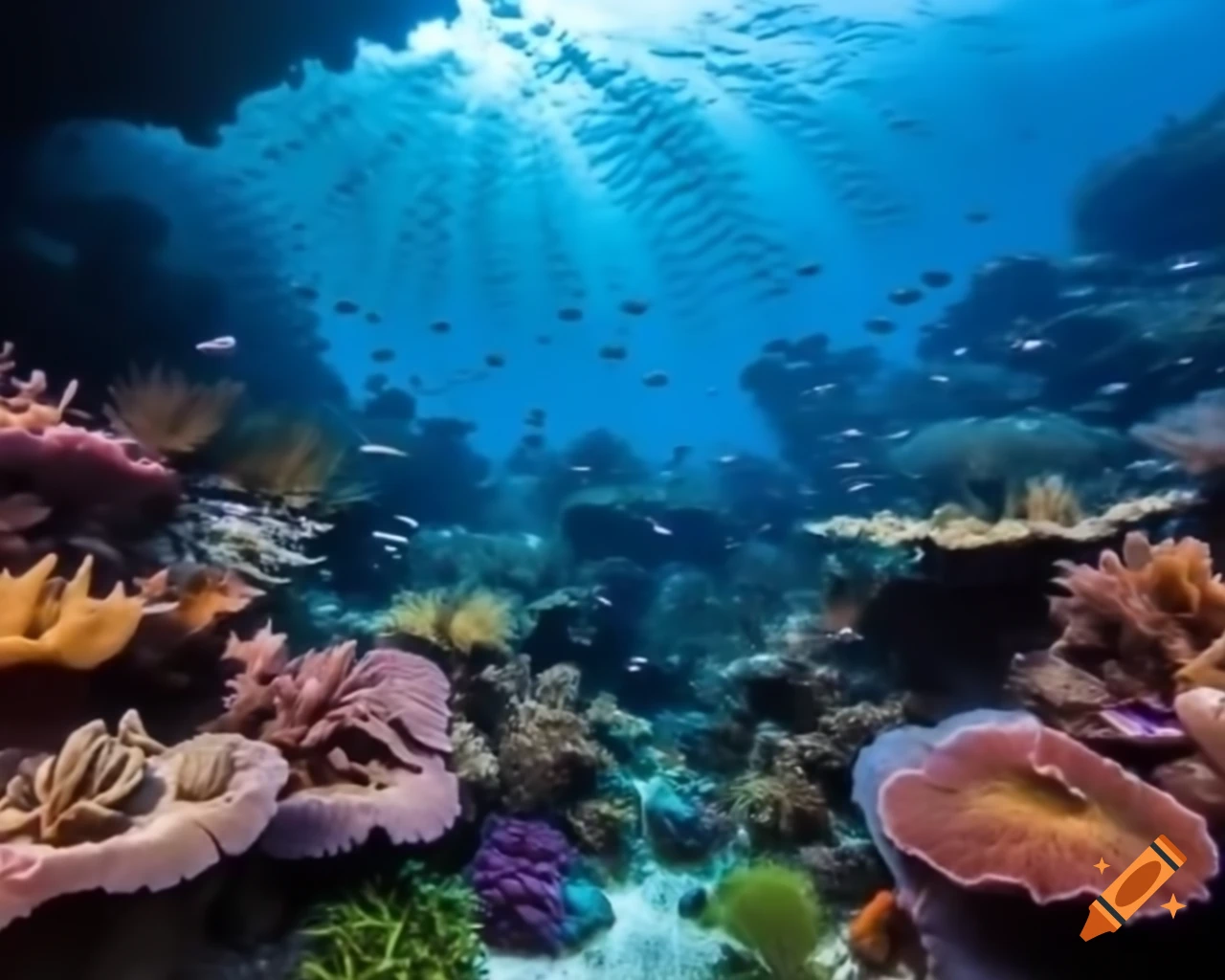 Underwater scene with coral reefs and colorful tropical fish