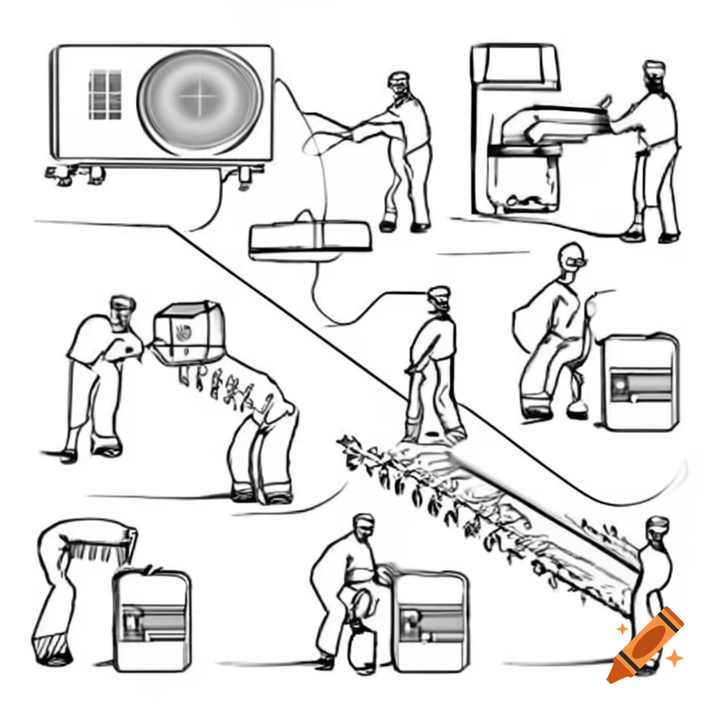 Sketch design of air-conditioning service technician recovering refrigerant