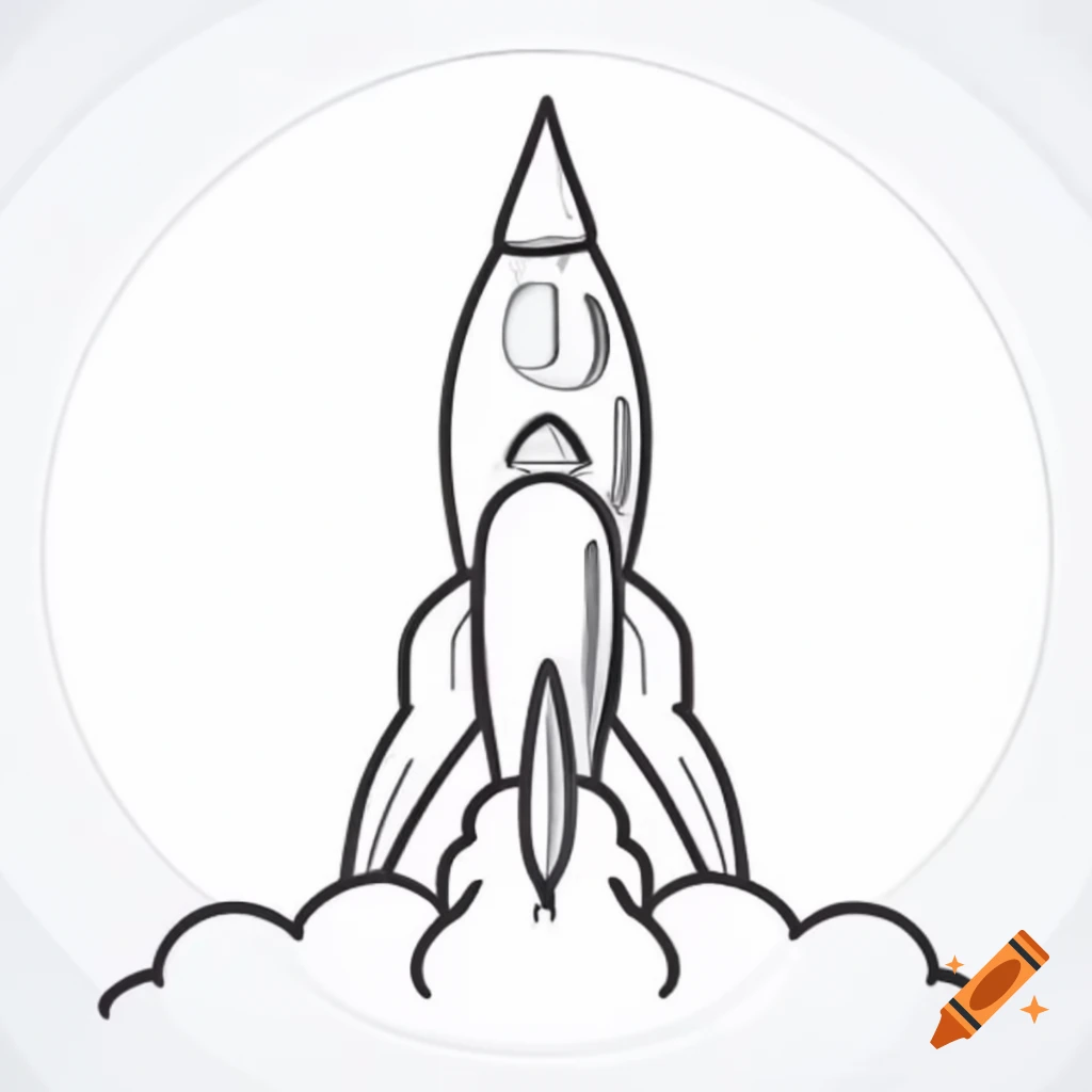 Detailed line art illustration of modern rocket blasting off into the ...