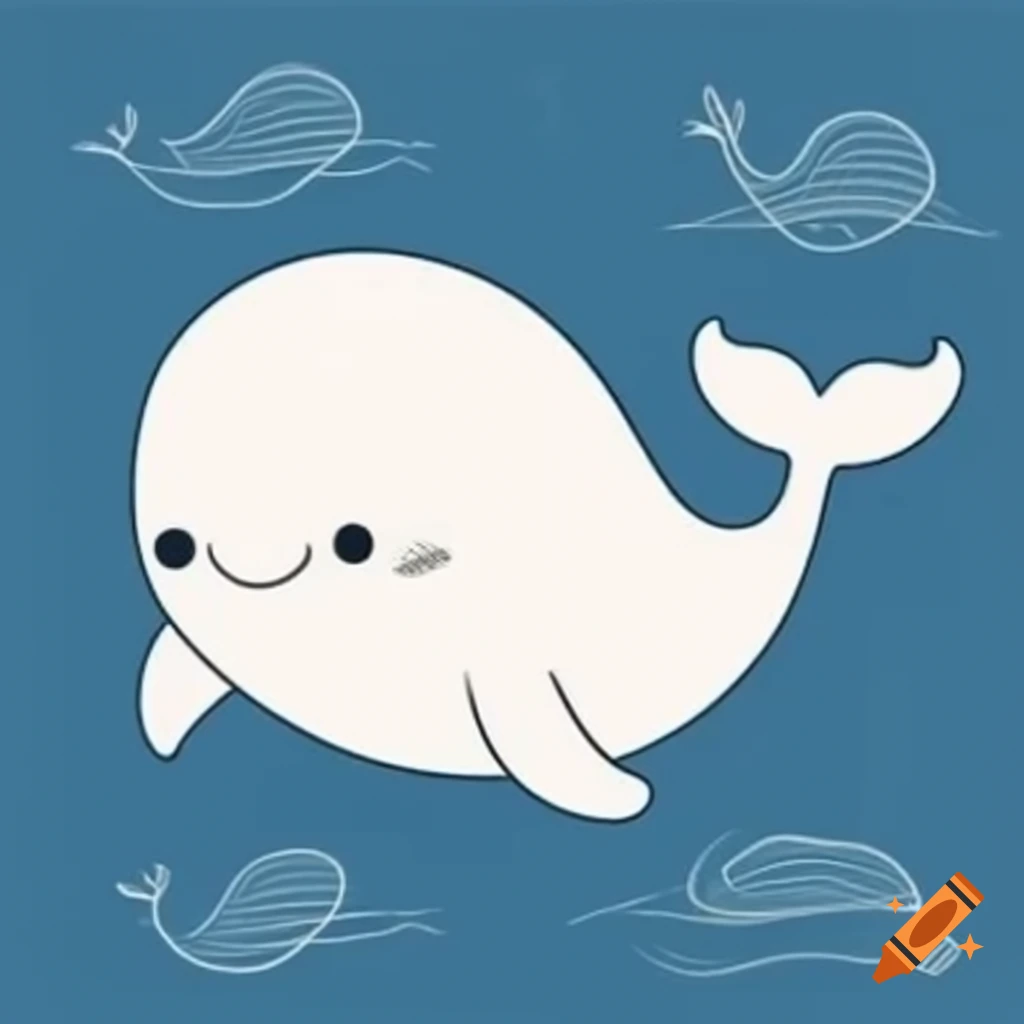 Happy Beluga Whale in black and white line art