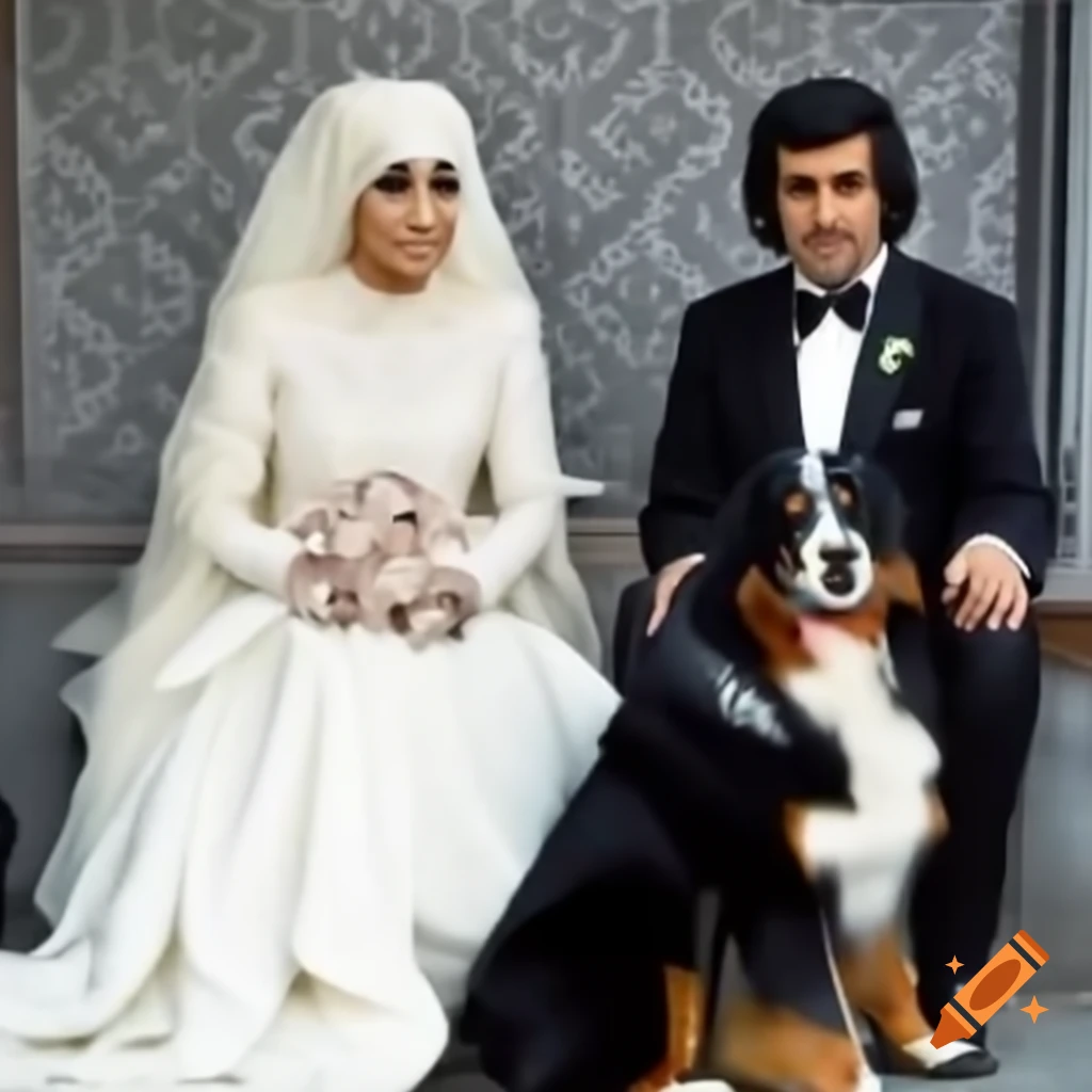 Wedding ceremony of Algerian woman and French man with Bernese dog in background