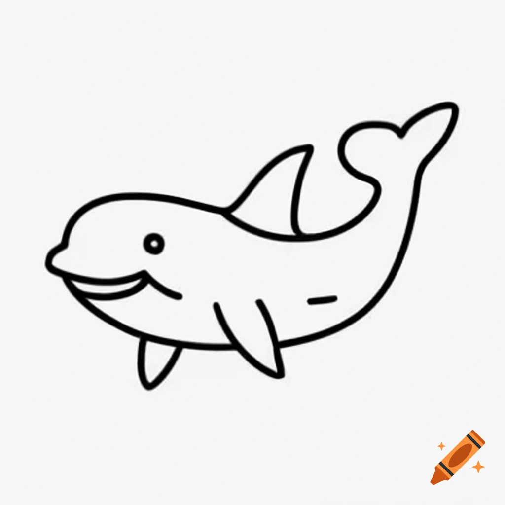 Happy Orca in black and white line-style art