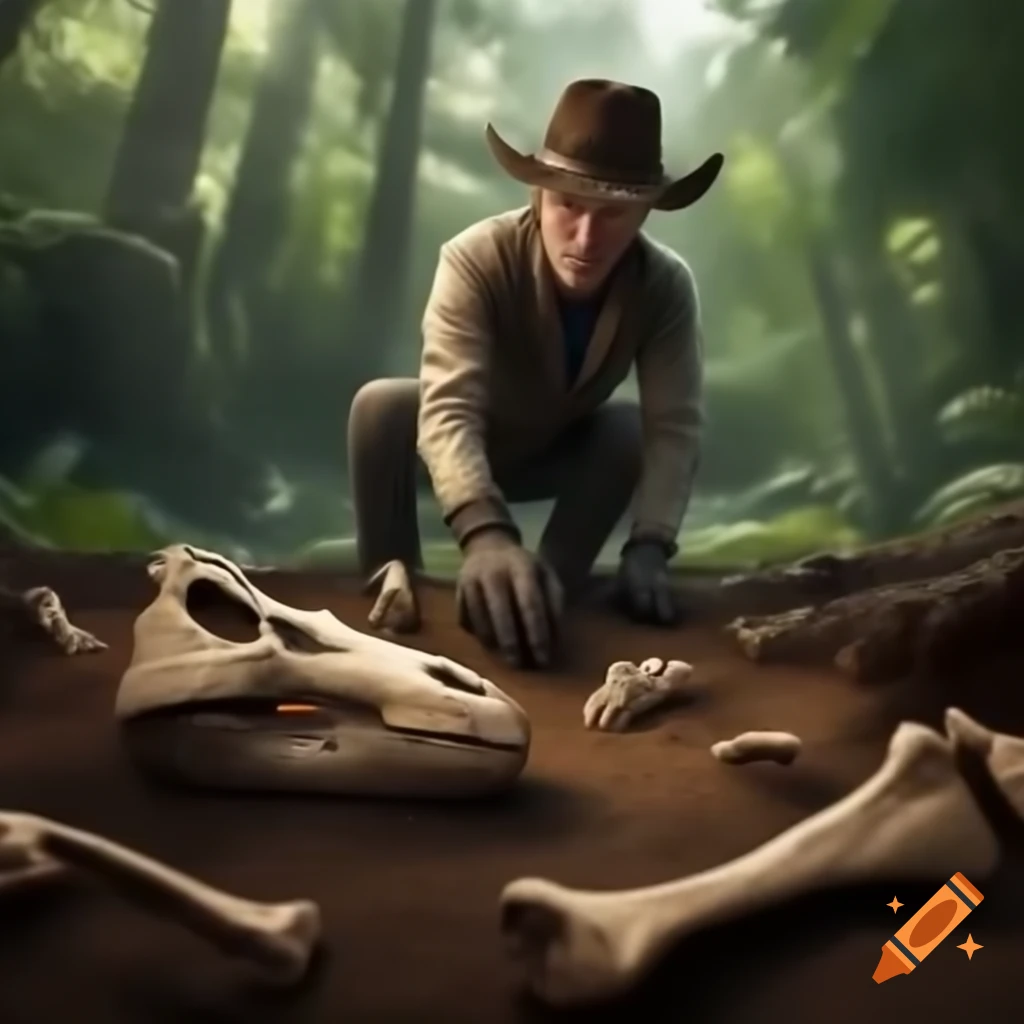 Archaeologist excavating dinosaur bones