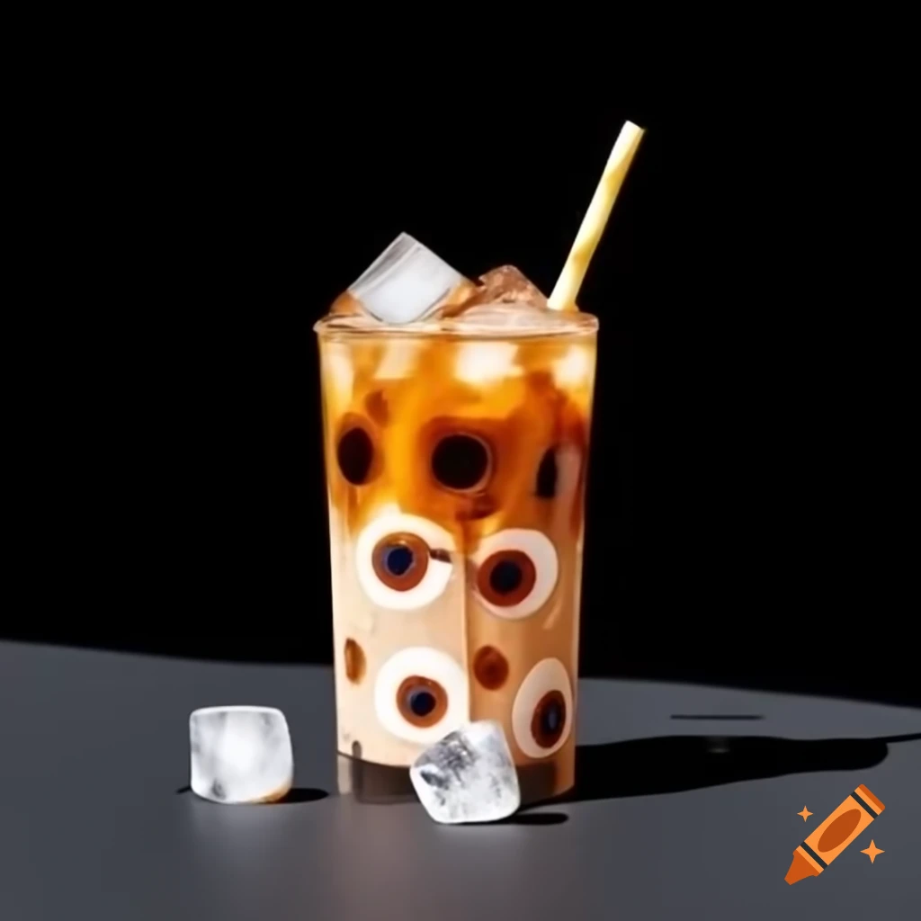 Chilled Boba tea with ice cubes resembling eyeballs