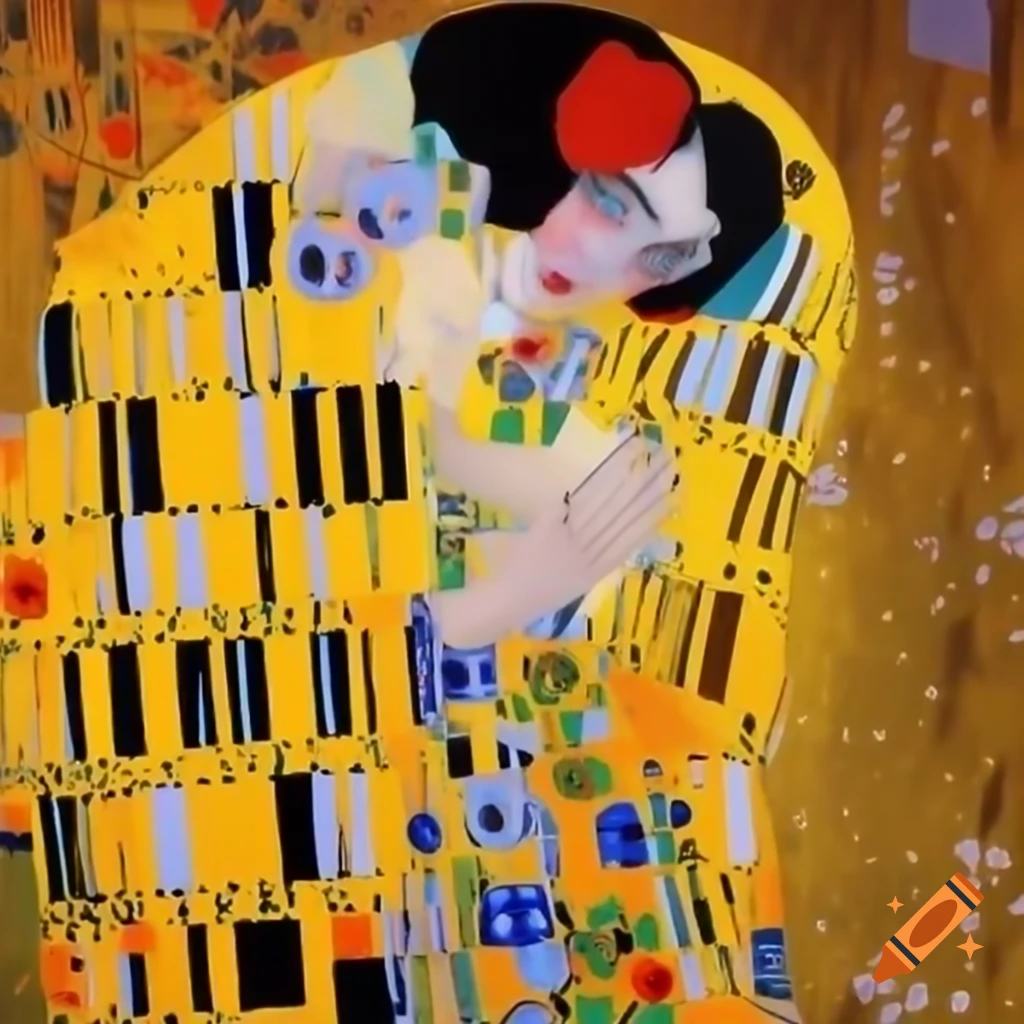 Le Baiser by Klimt, oil painting on canvas with gold leaves