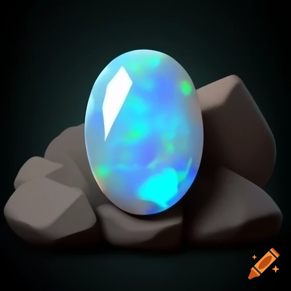 Oval cut opal gemstone freshly mined with rocky ore