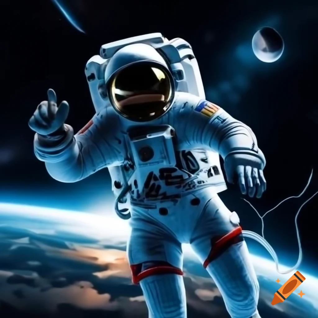Astronaut floating in space with Earth and bright stars in the background