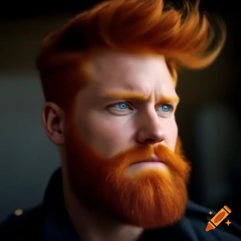 Strong redhead firefighter with a short beard