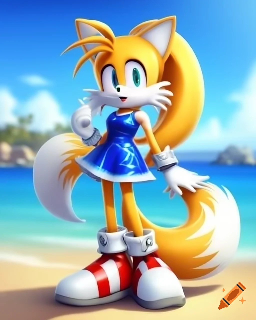 Female Tails from Sonic the Hedgehog in blue glittery dress and heels ...
