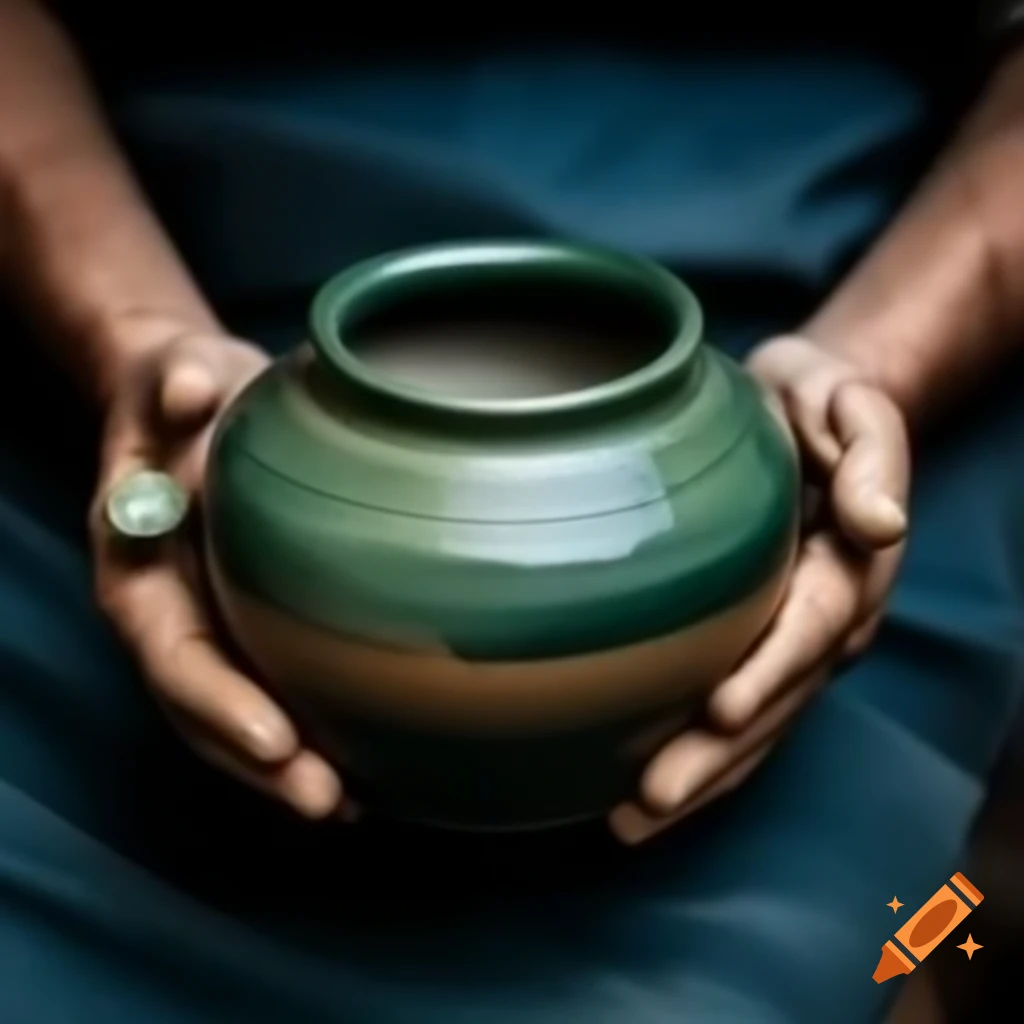 Pottery wheel glazed in green and blue, ready for use
