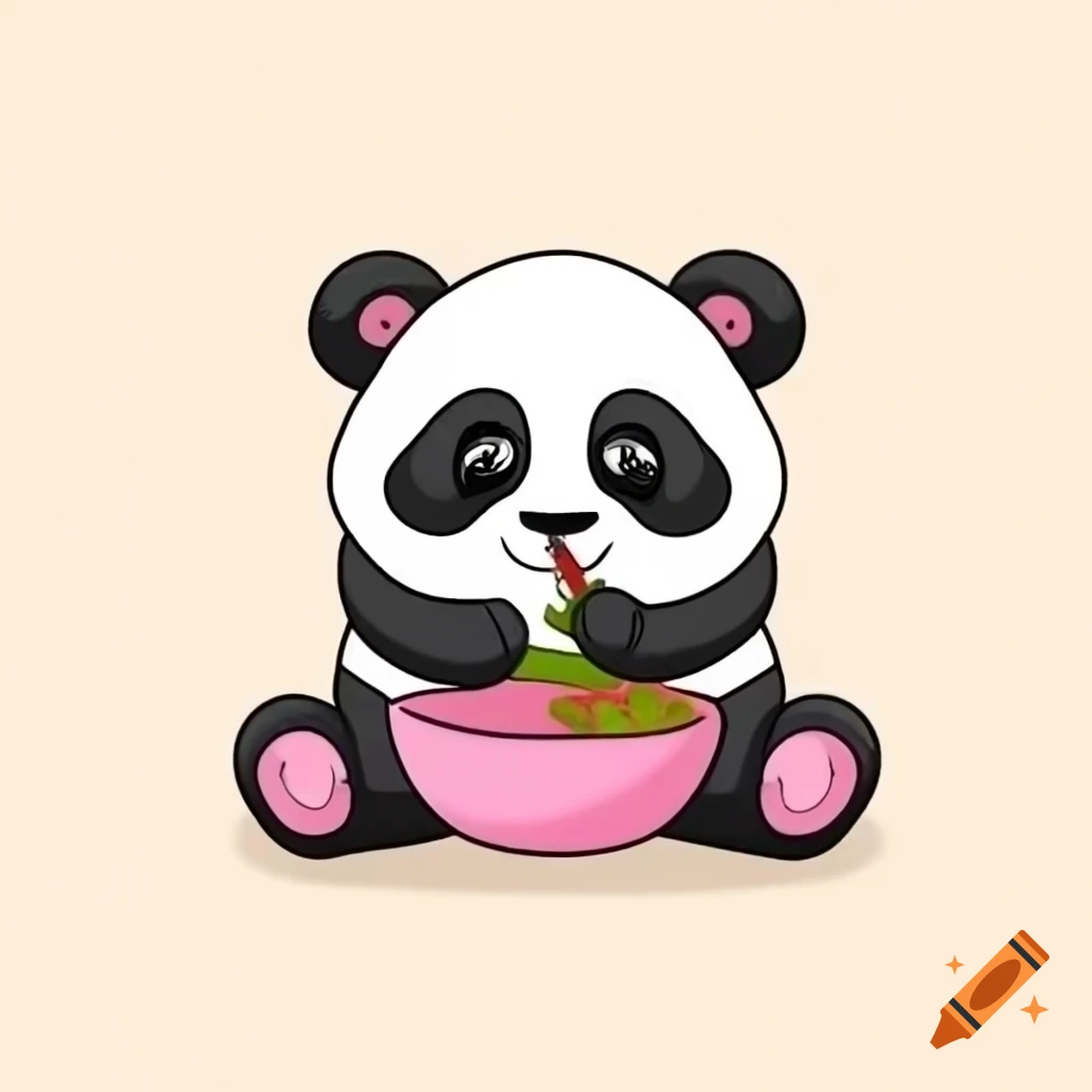 Cute panda eating pink bamboo